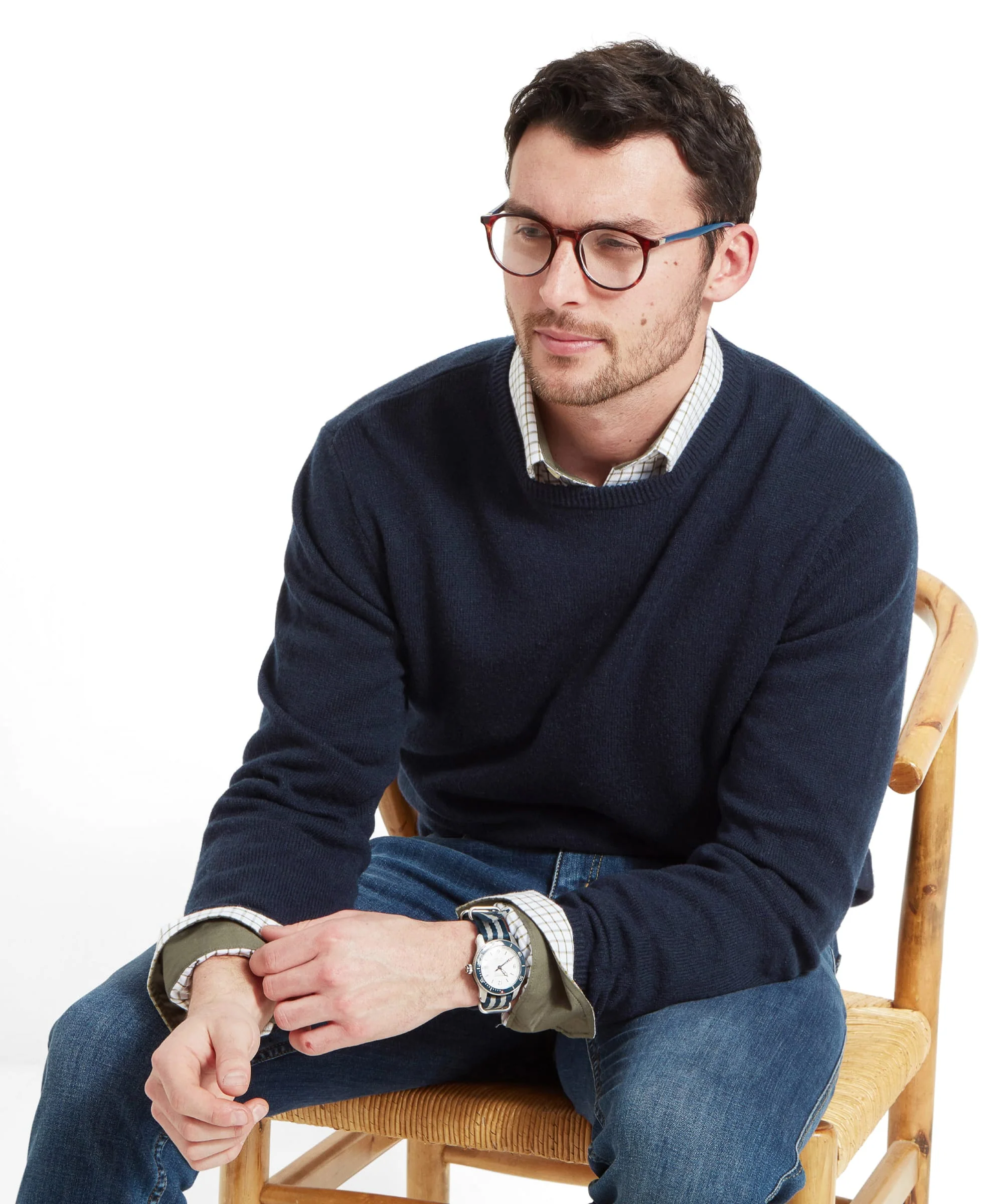 Lewis Lambswool Crew Neck Jumper - Navy - Image 2