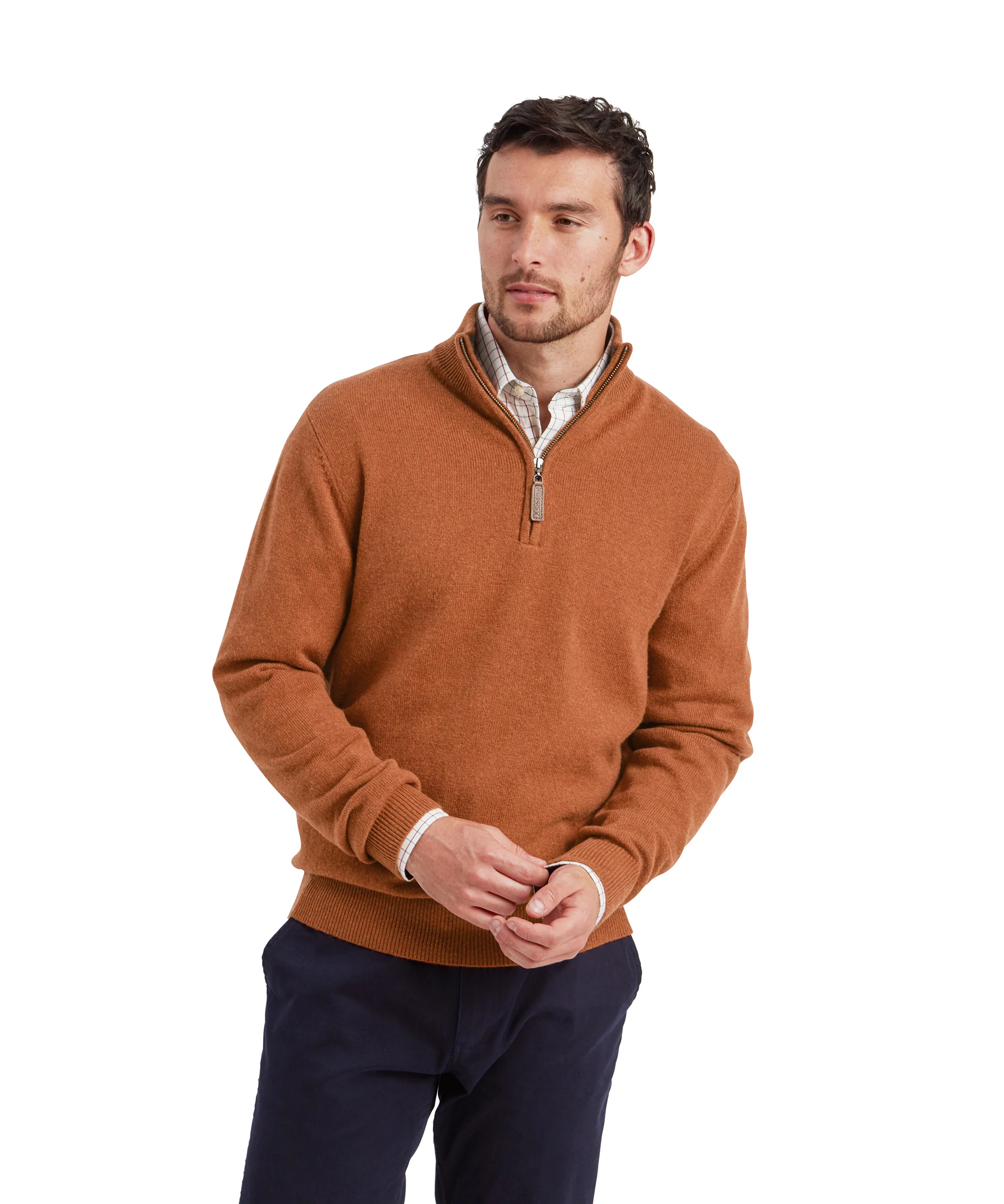 Lewis Lambswool Quarter Zip Jumper - Brick - Image 2