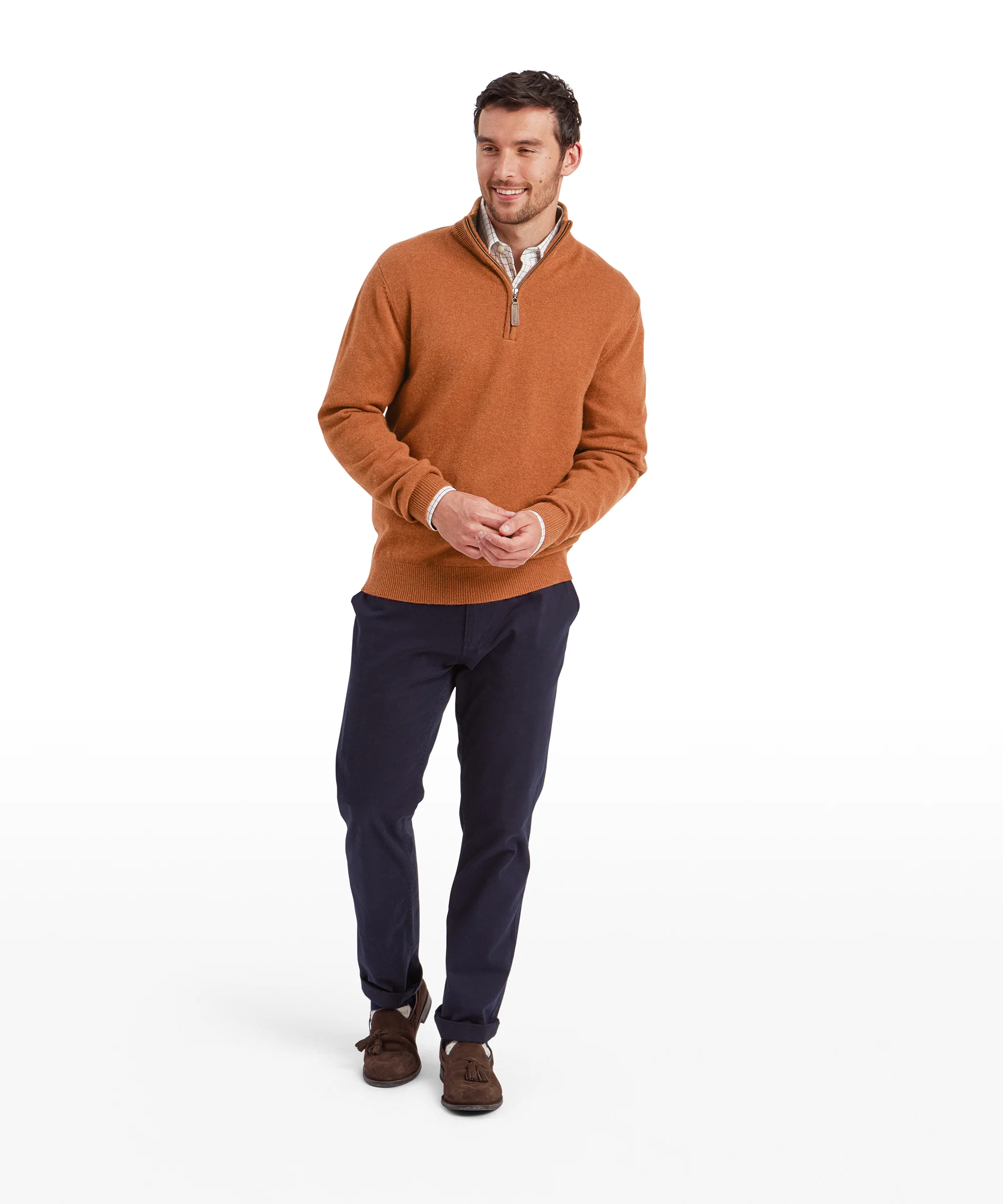 Lewis Lambswool Quarter Zip Jumper - Brick - Image 3