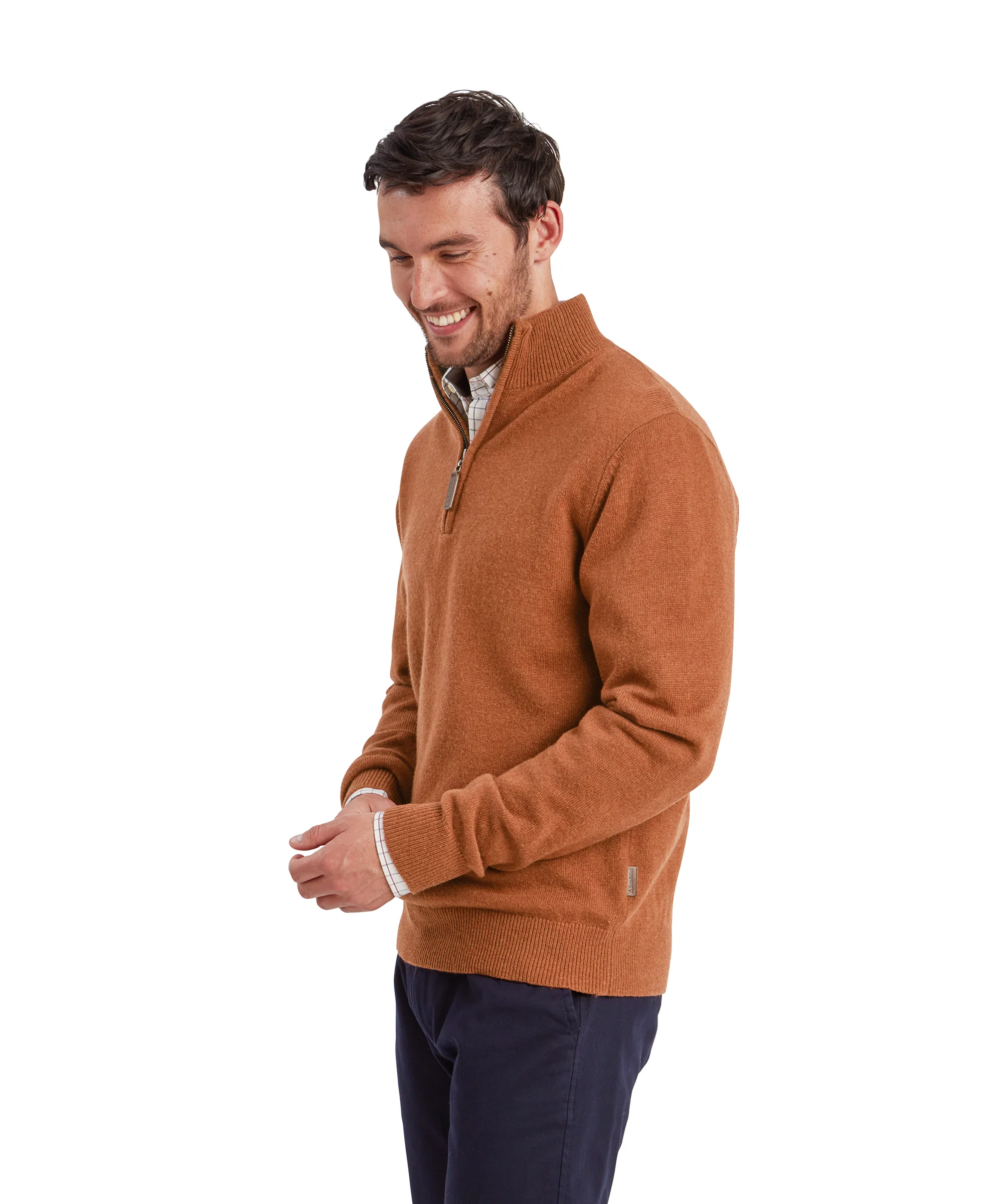 Lewis Lambswool Quarter Zip Jumper - Brick - Image 4