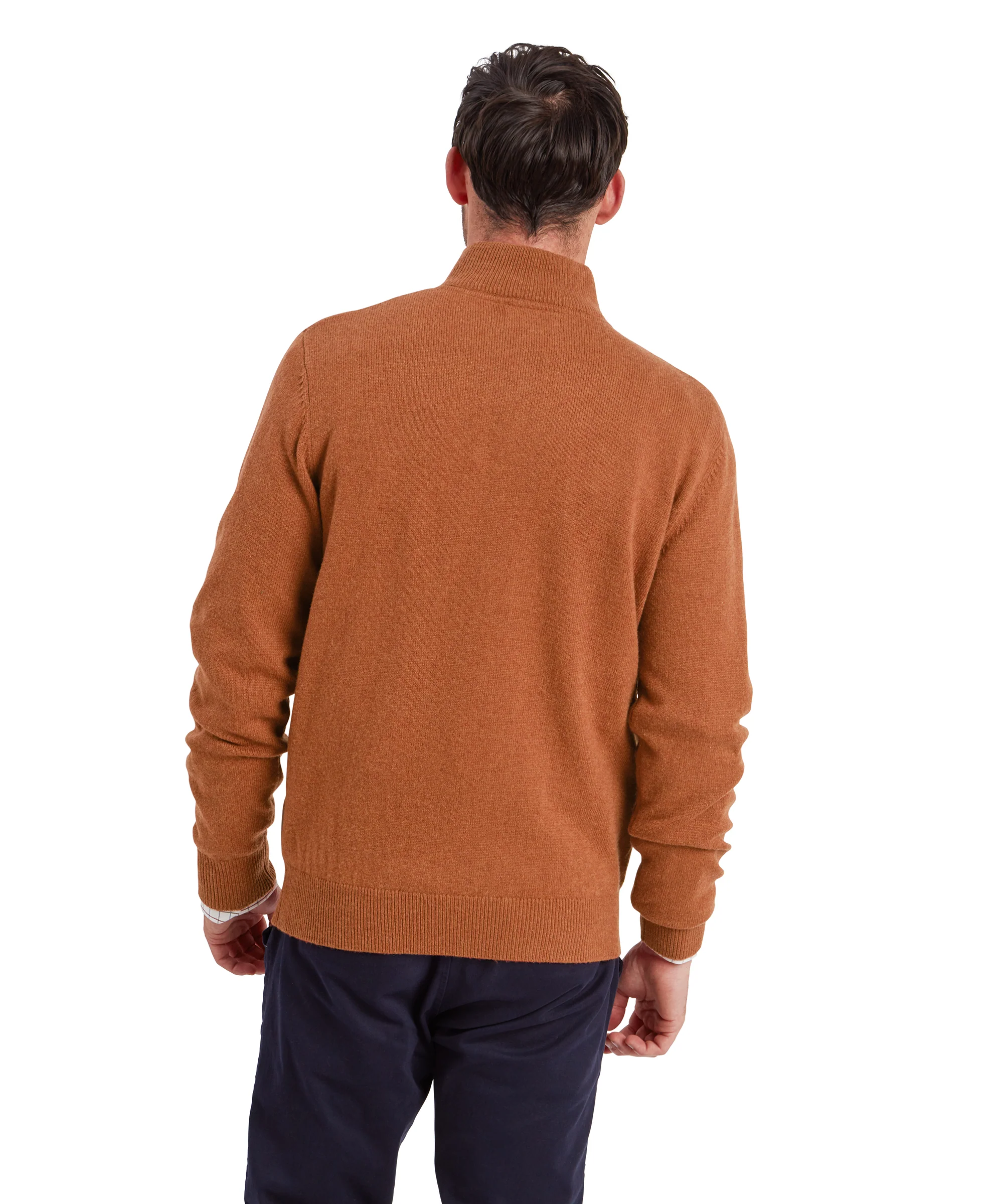 Lewis Lambswool Quarter Zip Jumper - Brick - Image 5