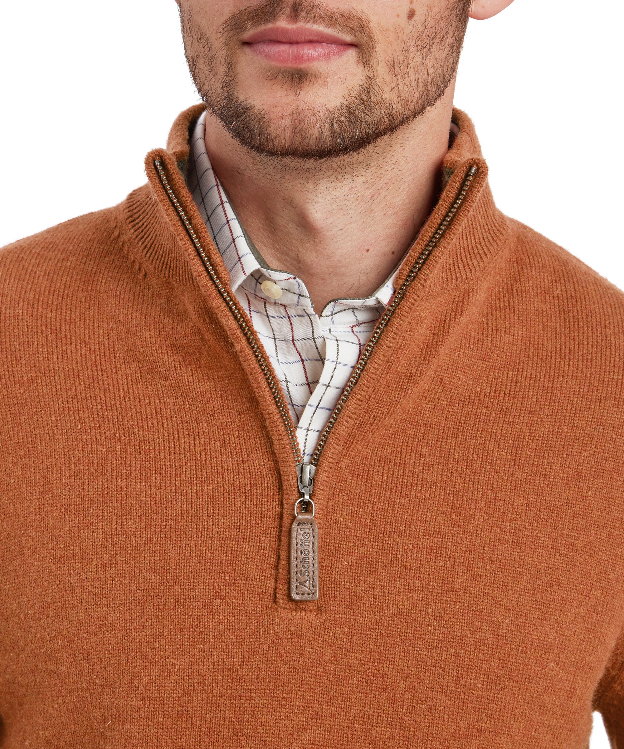Lewis Lambswool Quarter Zip Jumper - Brick - Image 6