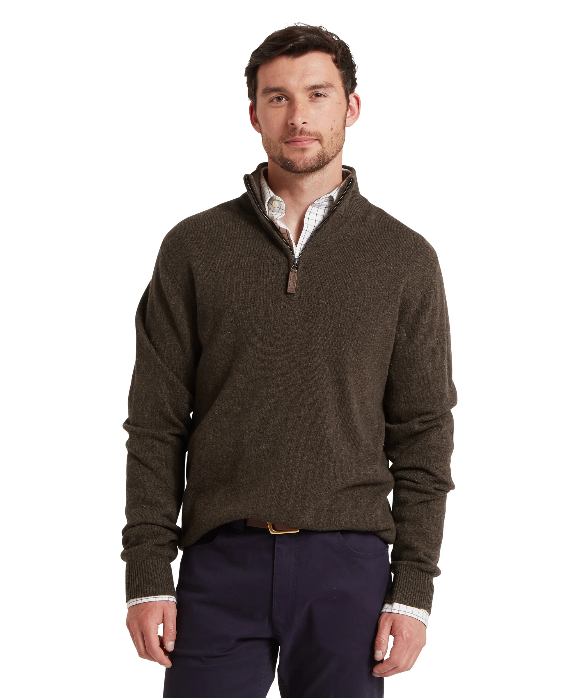 Lewis Lambswool Quarter Zip Jumper - Chocolate - Image 2
