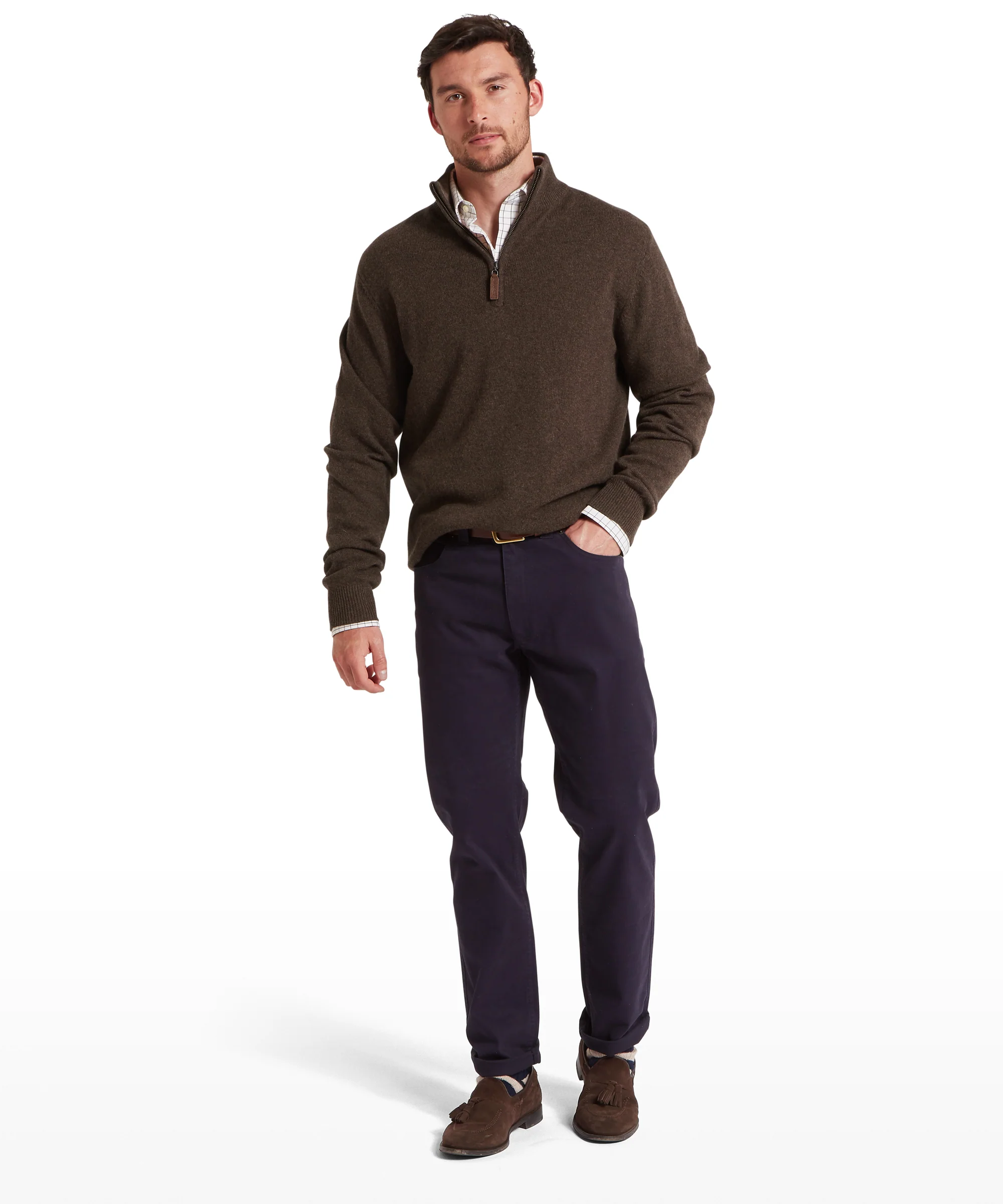 Lewis Lambswool Quarter Zip Jumper - Chocolate - Image 3