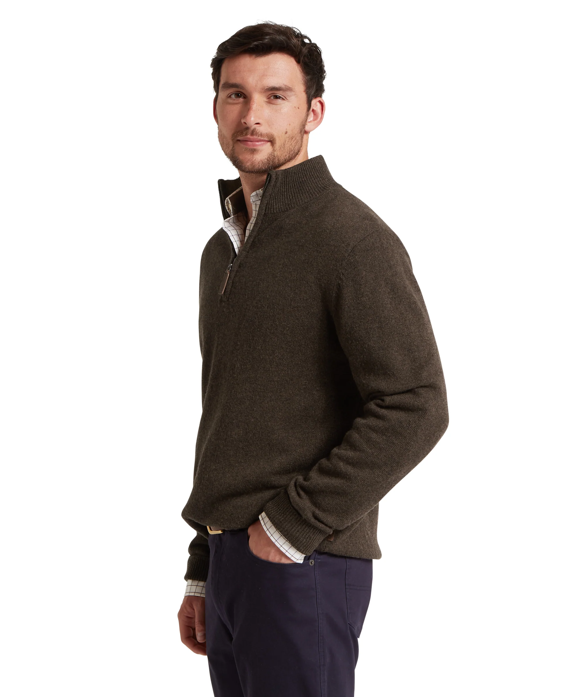 Lewis Lambswool Quarter Zip Jumper - Chocolate - Image 4
