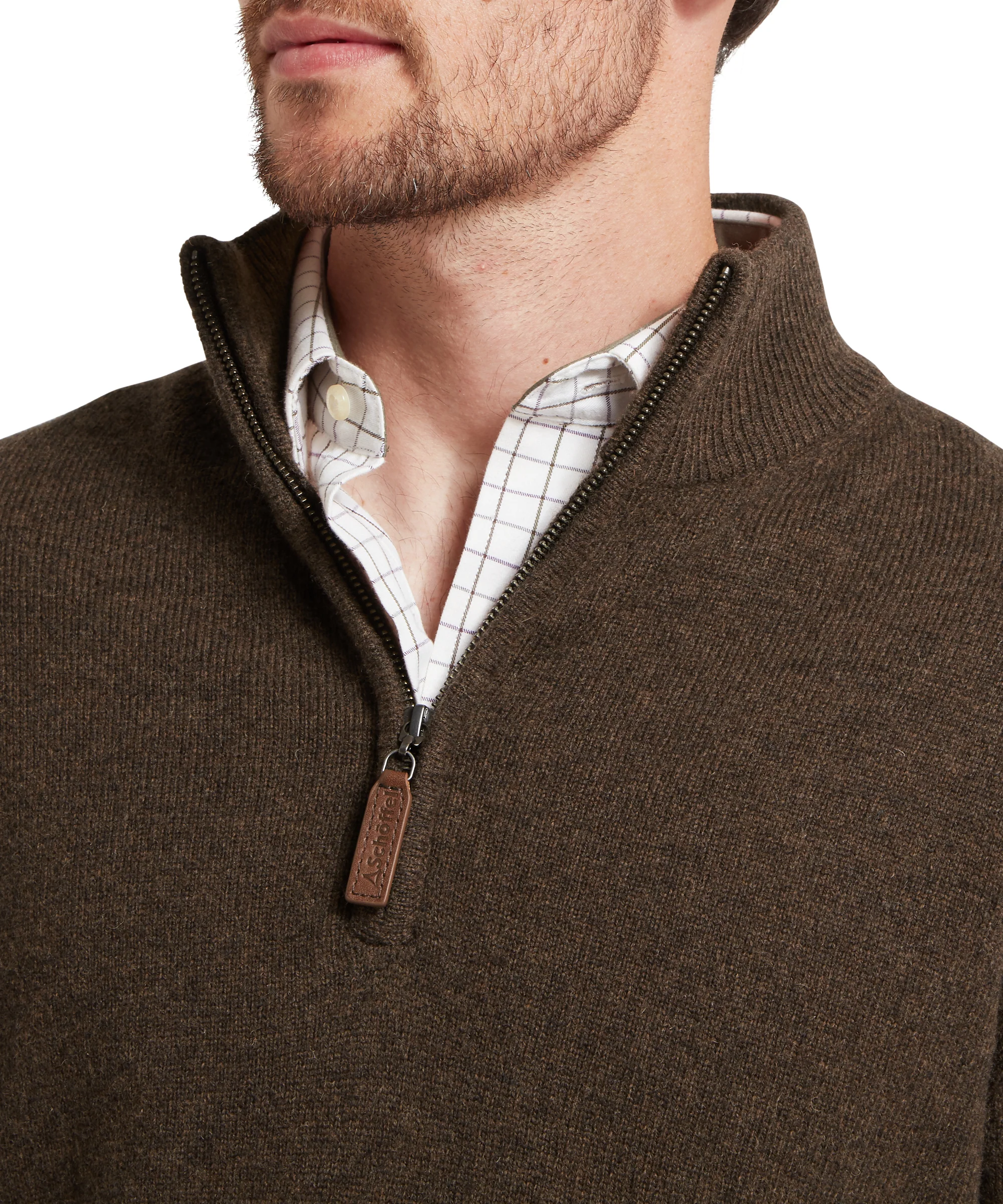 Lewis Lambswool Quarter Zip Jumper - Chocolate - Image 6