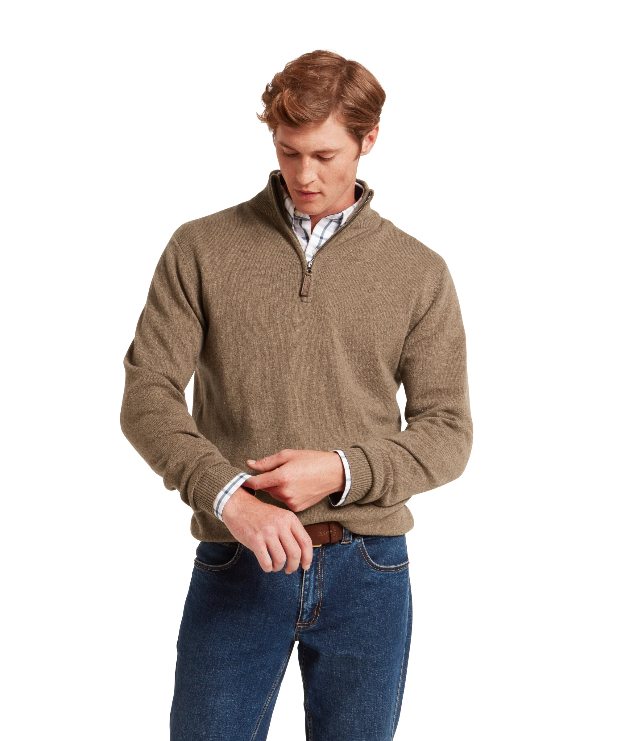 Lewis Lambswool Quarter Zip Jumper - Mushroom - Image 3