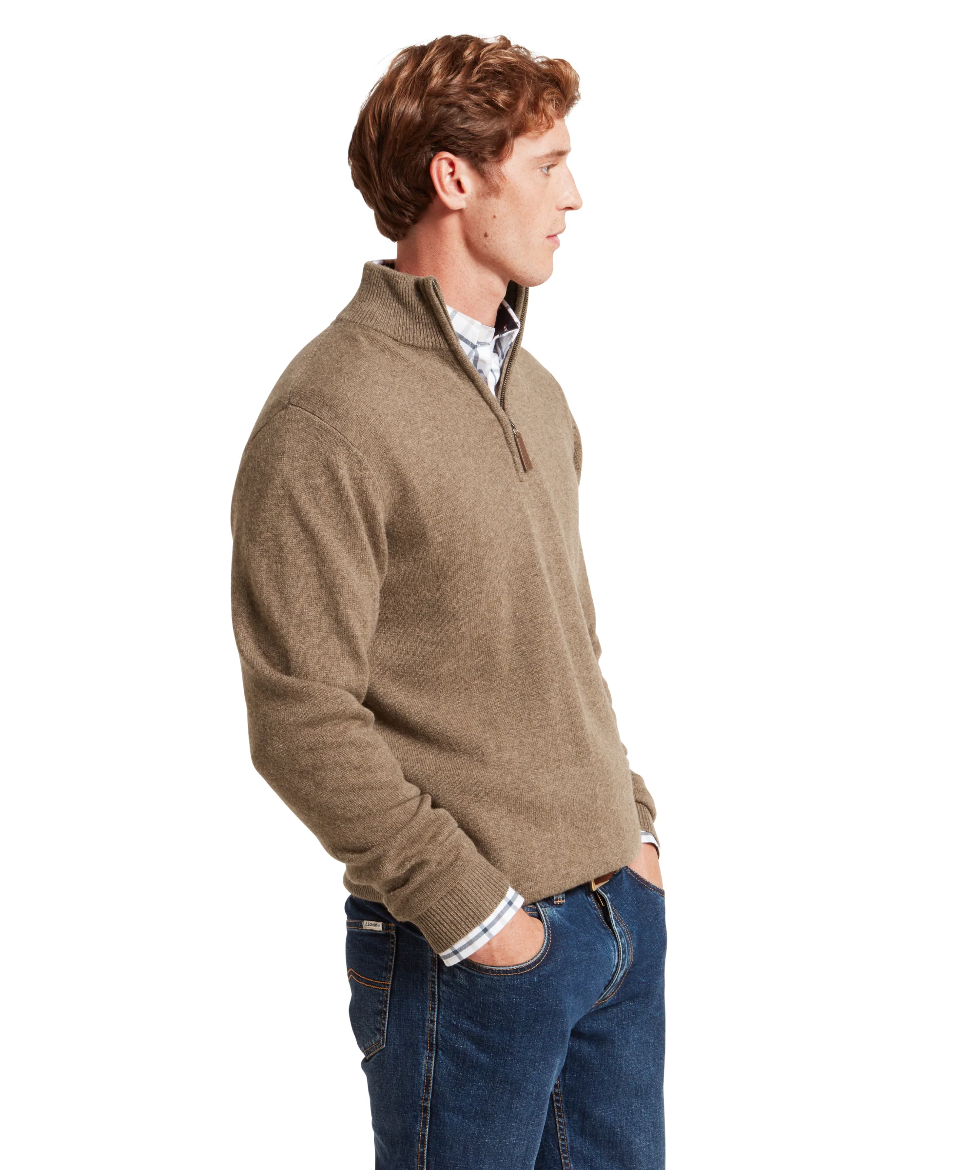 Lewis Lambswool Quarter Zip Jumper - Mushroom - Image 4