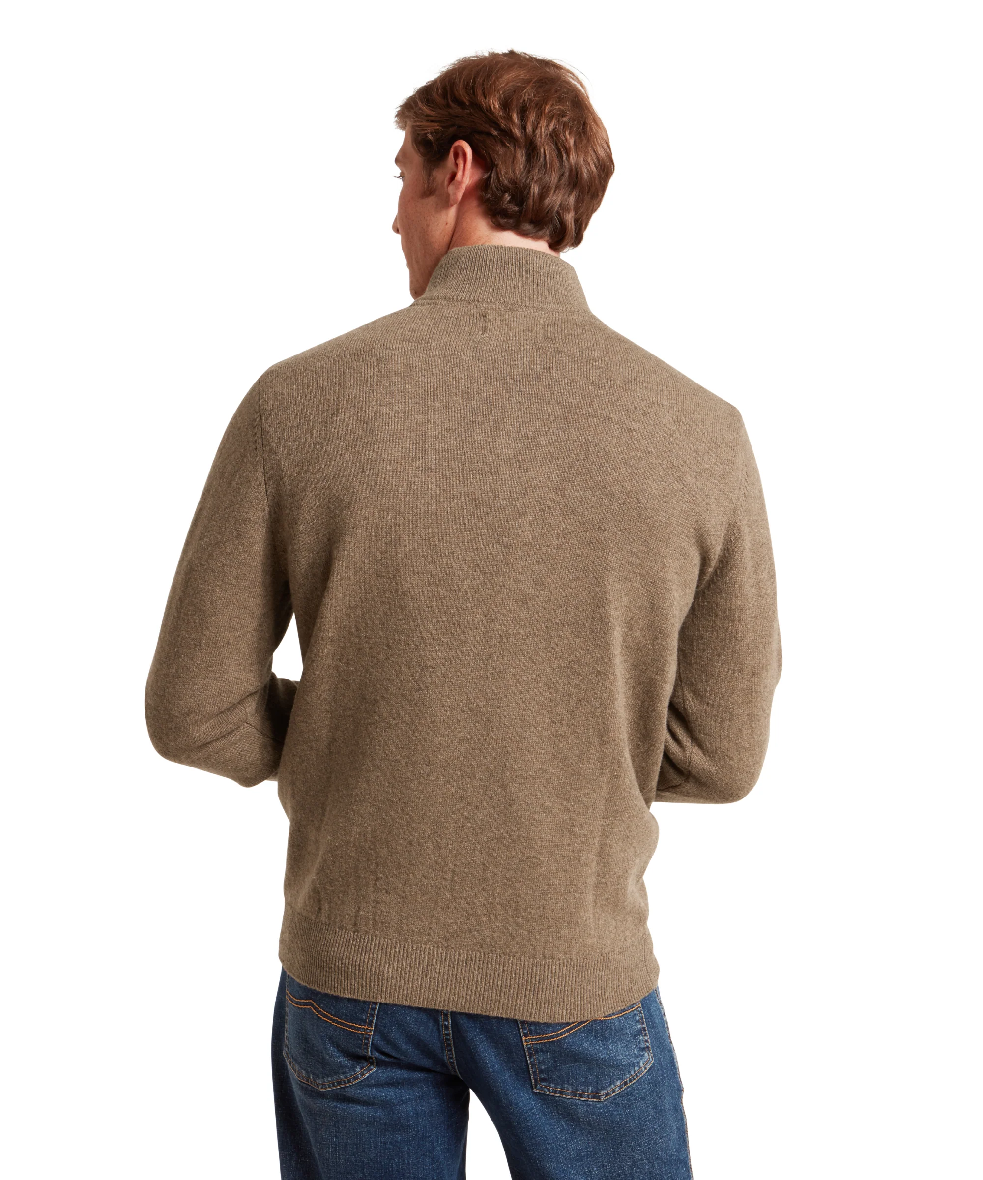 Lewis Lambswool Quarter Zip Jumper - Mushroom - Image 5