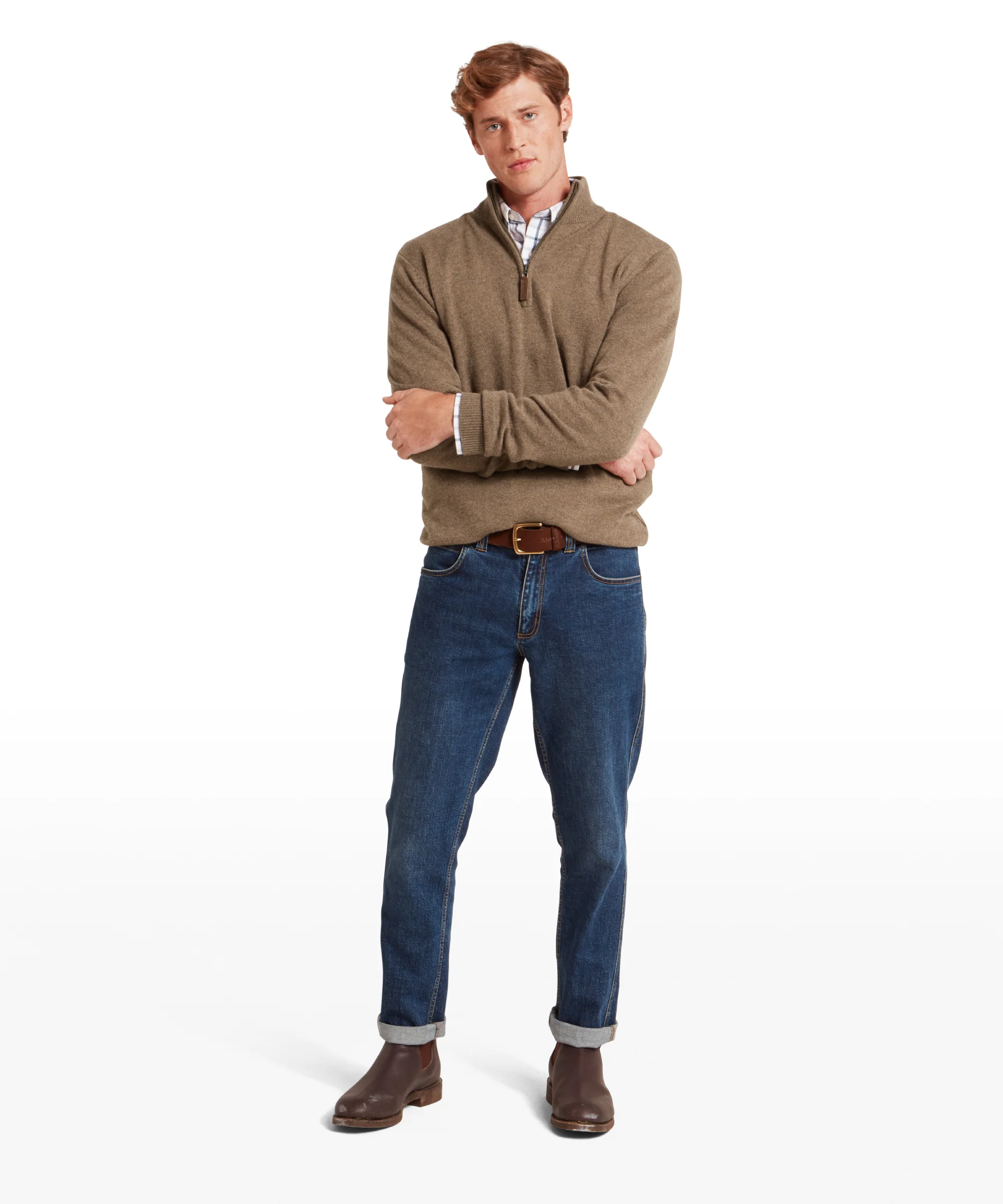 Lewis Lambswool Quarter Zip Jumper - Mushroom - Image 6