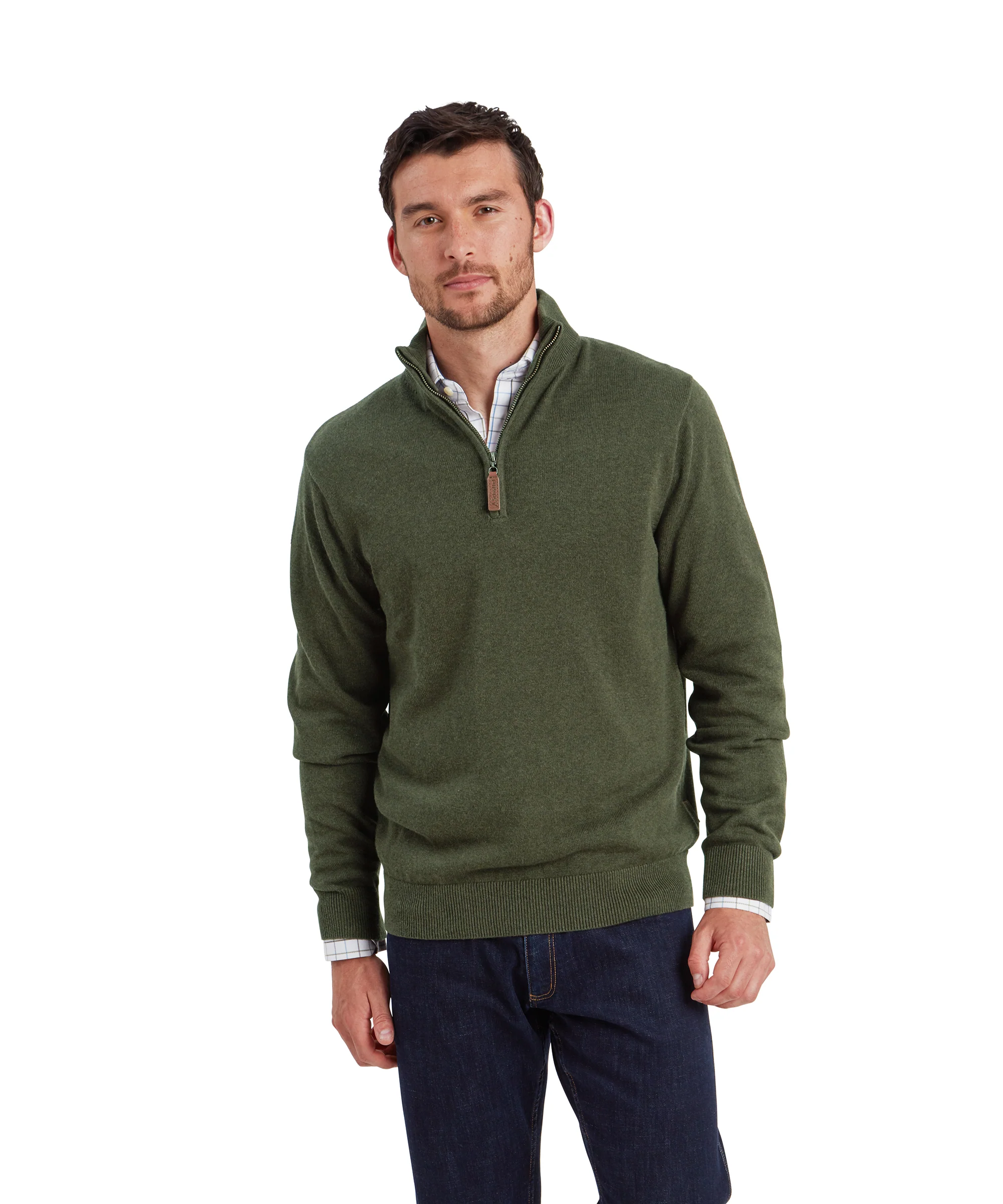 Lewis Lambswool Quarter Zip Jumper - Woodland - Image 2