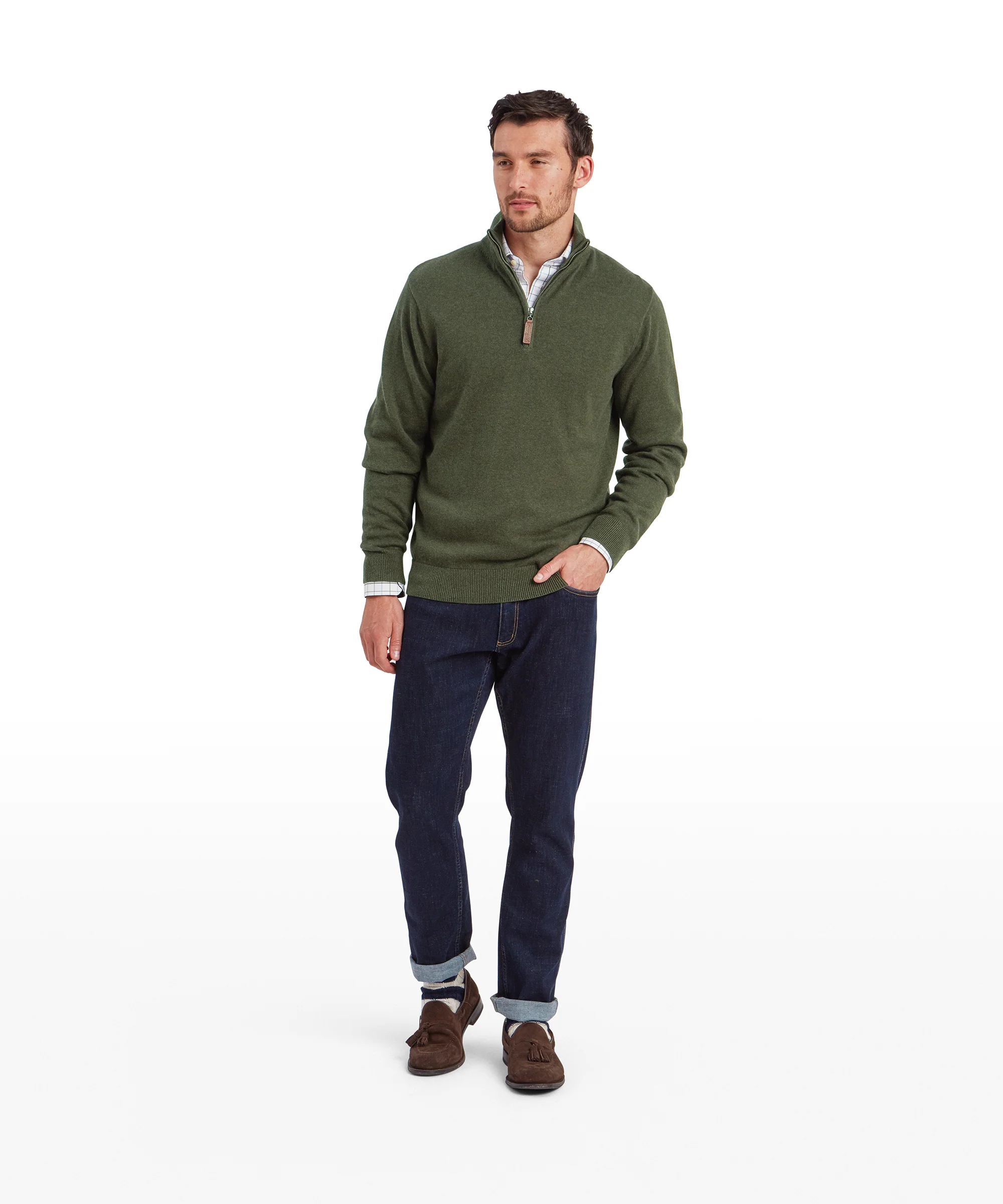 Lewis Lambswool Quarter Zip Jumper - Woodland - Image 3