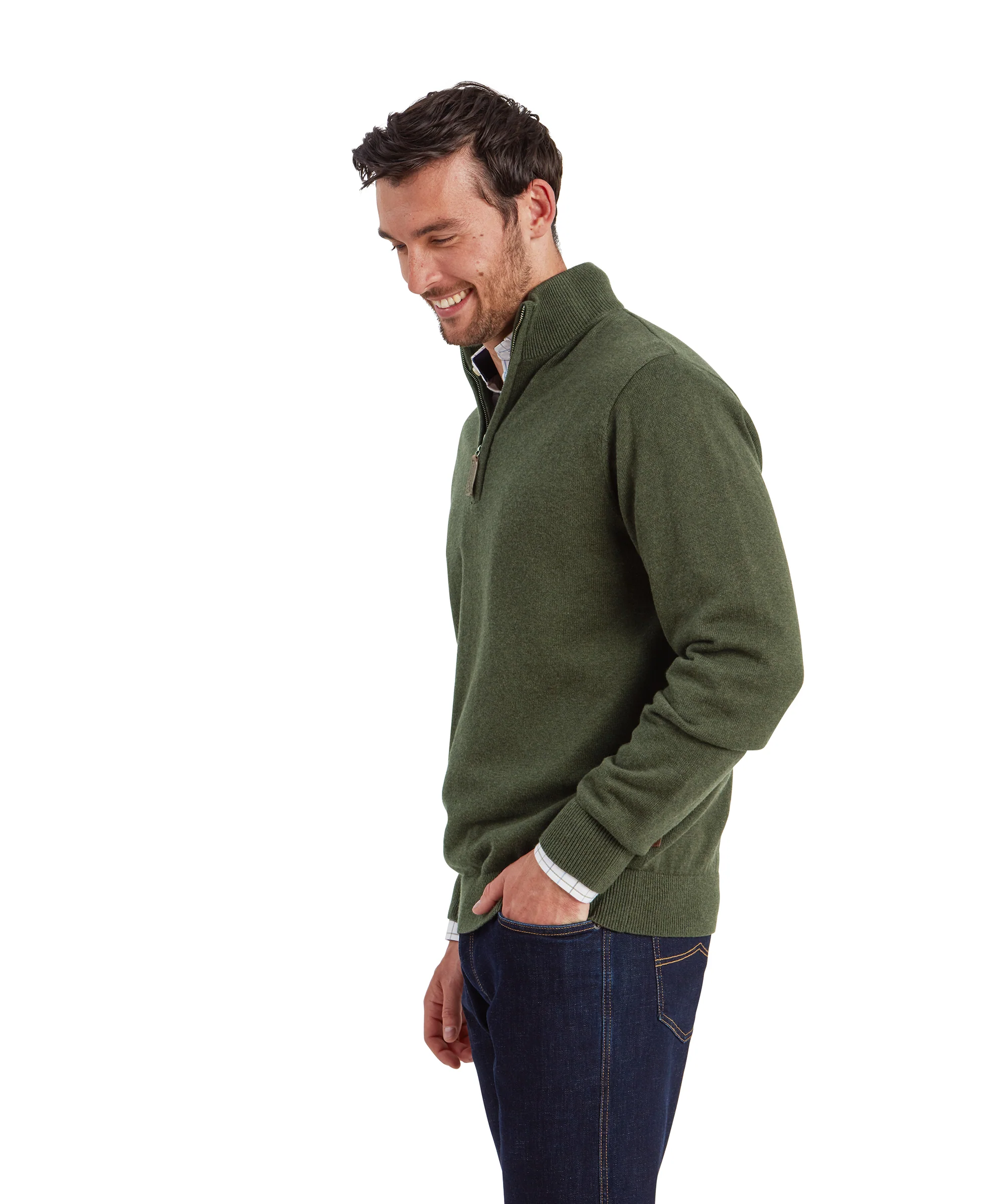 Lewis Lambswool Quarter Zip Jumper - Woodland - Image 4