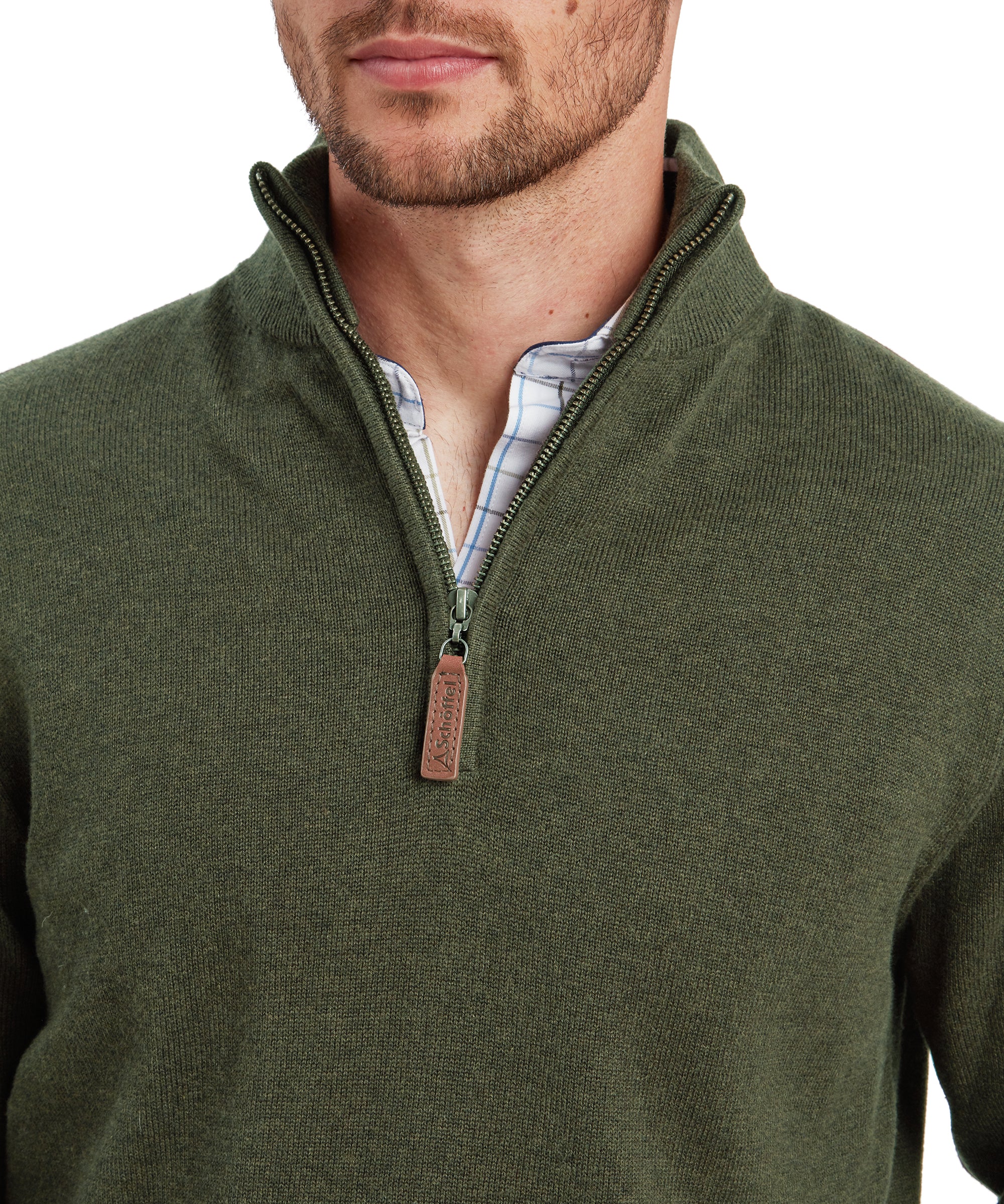 Lewis Lambswool Quarter Zip Jumper - Woodland - Image 6