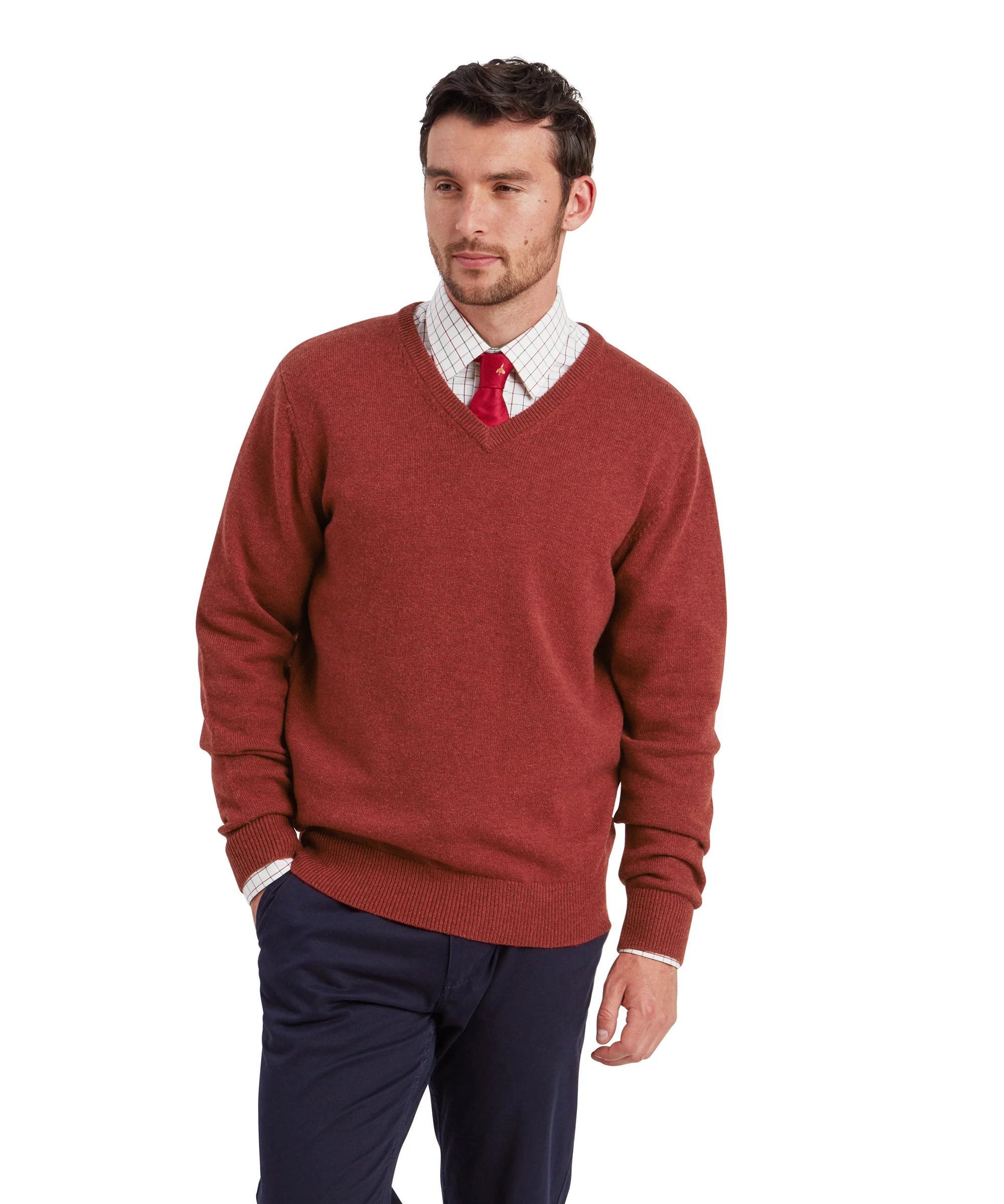 Lewis Lambswool V Neck Jumper - Deep Red - Image 2