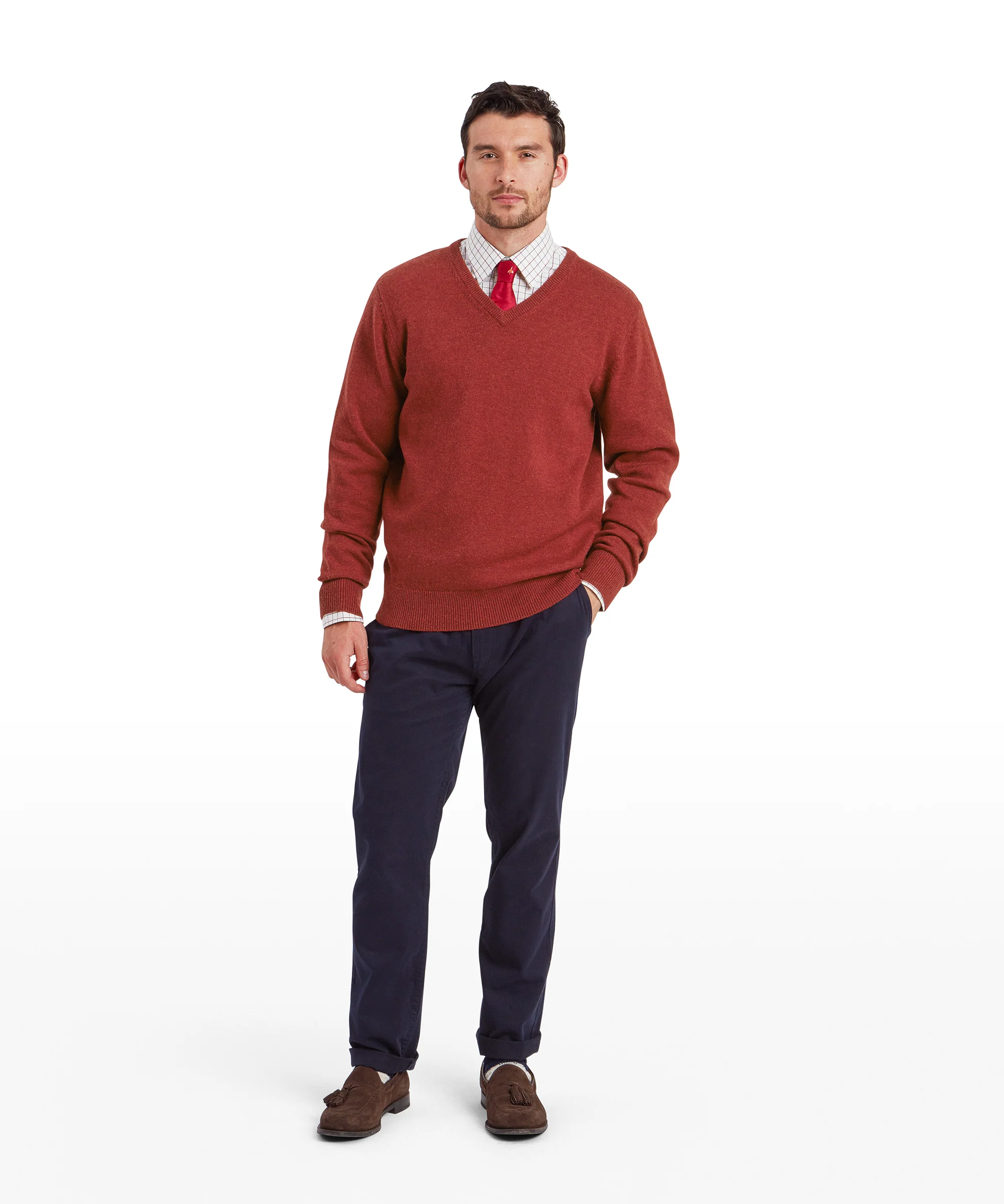 Lewis Lambswool V Neck Jumper - Deep Red - Image 3