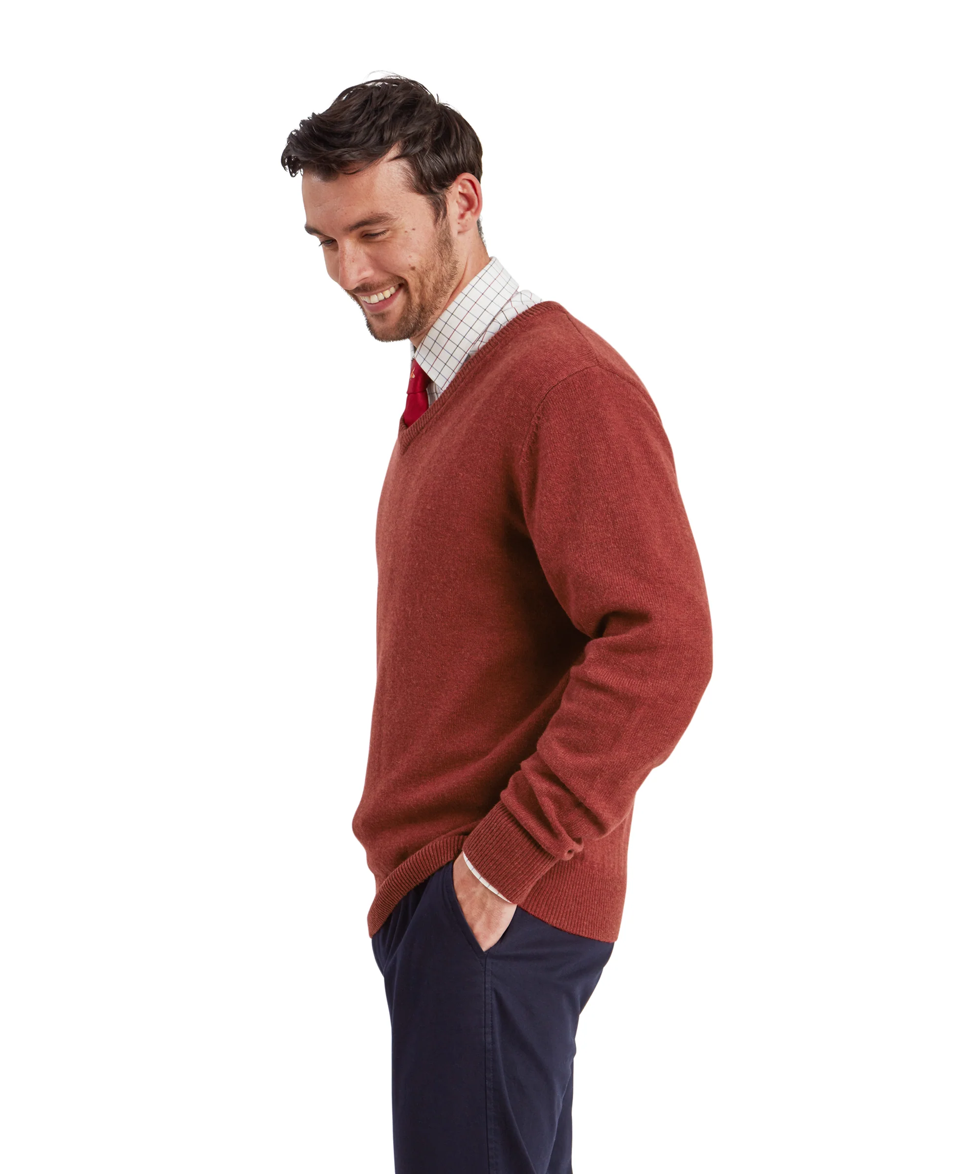 Lewis Lambswool V Neck Jumper - Deep Red - Image 4