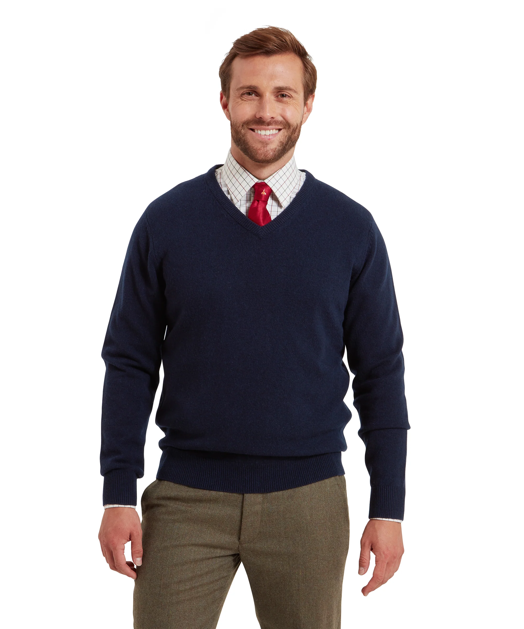 Lewis Lambswool V Neck Jumper - Navy - Image 2