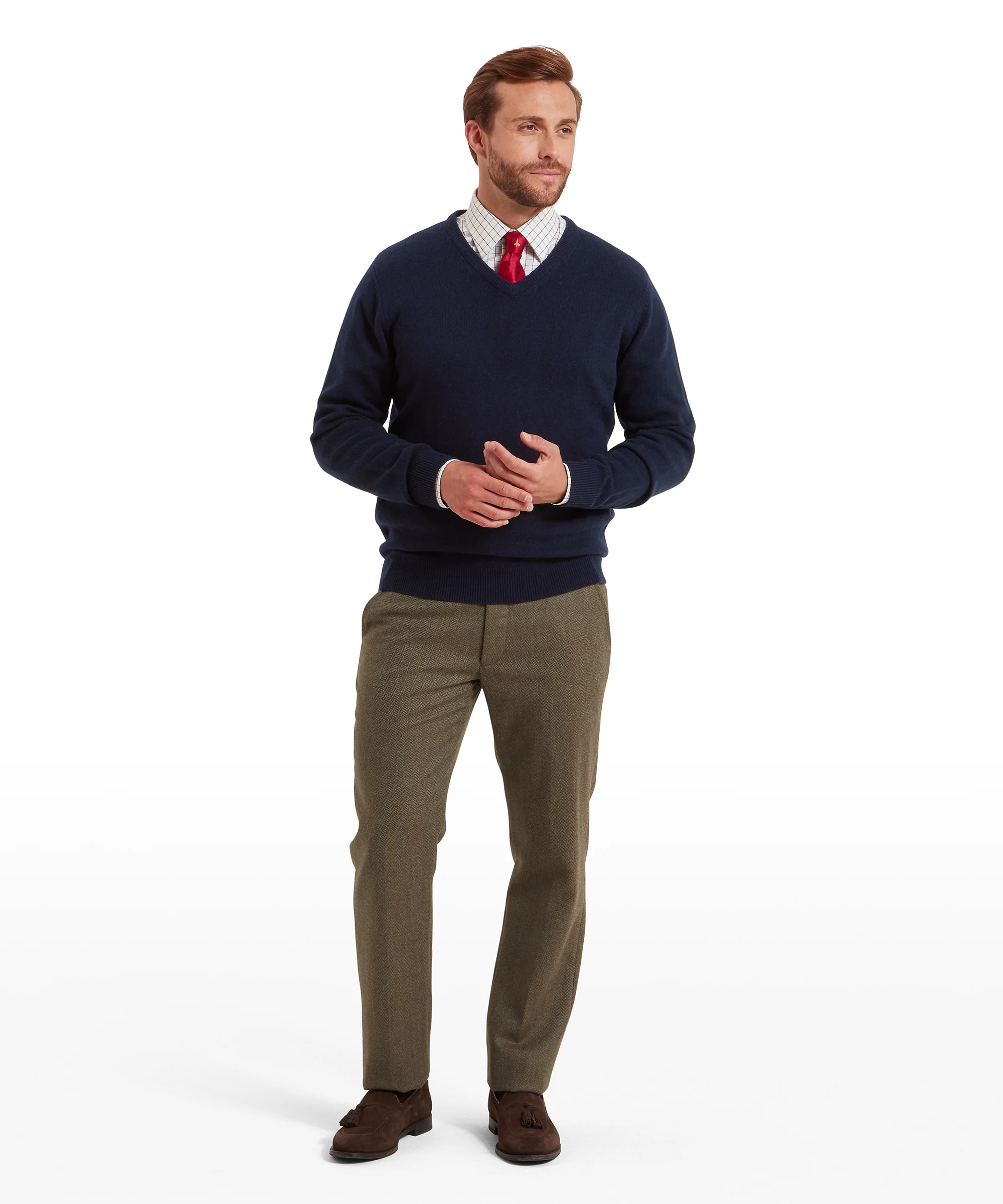 Lewis Lambswool V Neck Jumper - Navy - Image 3