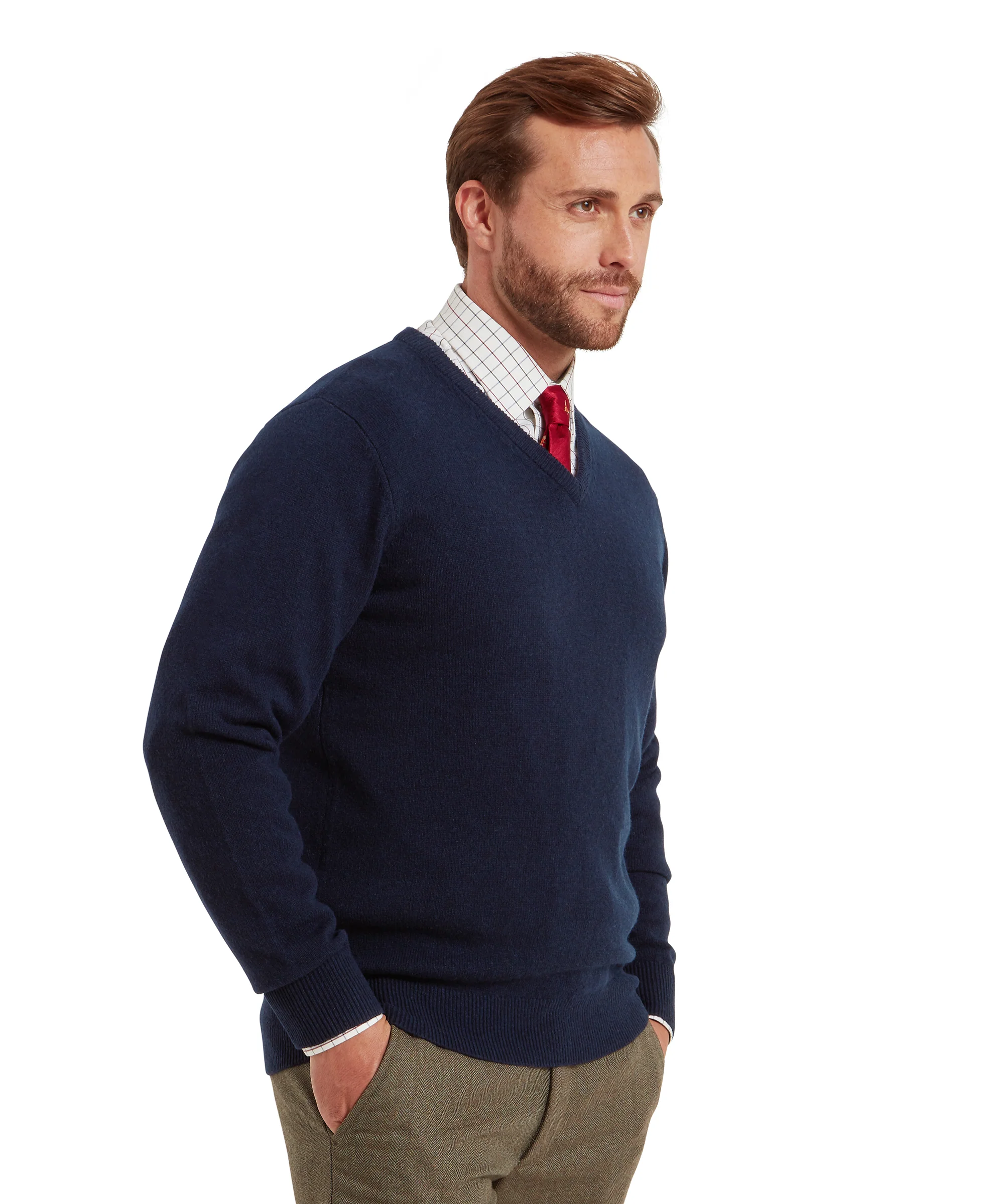 Lewis Lambswool V Neck Jumper - Navy - Image 4