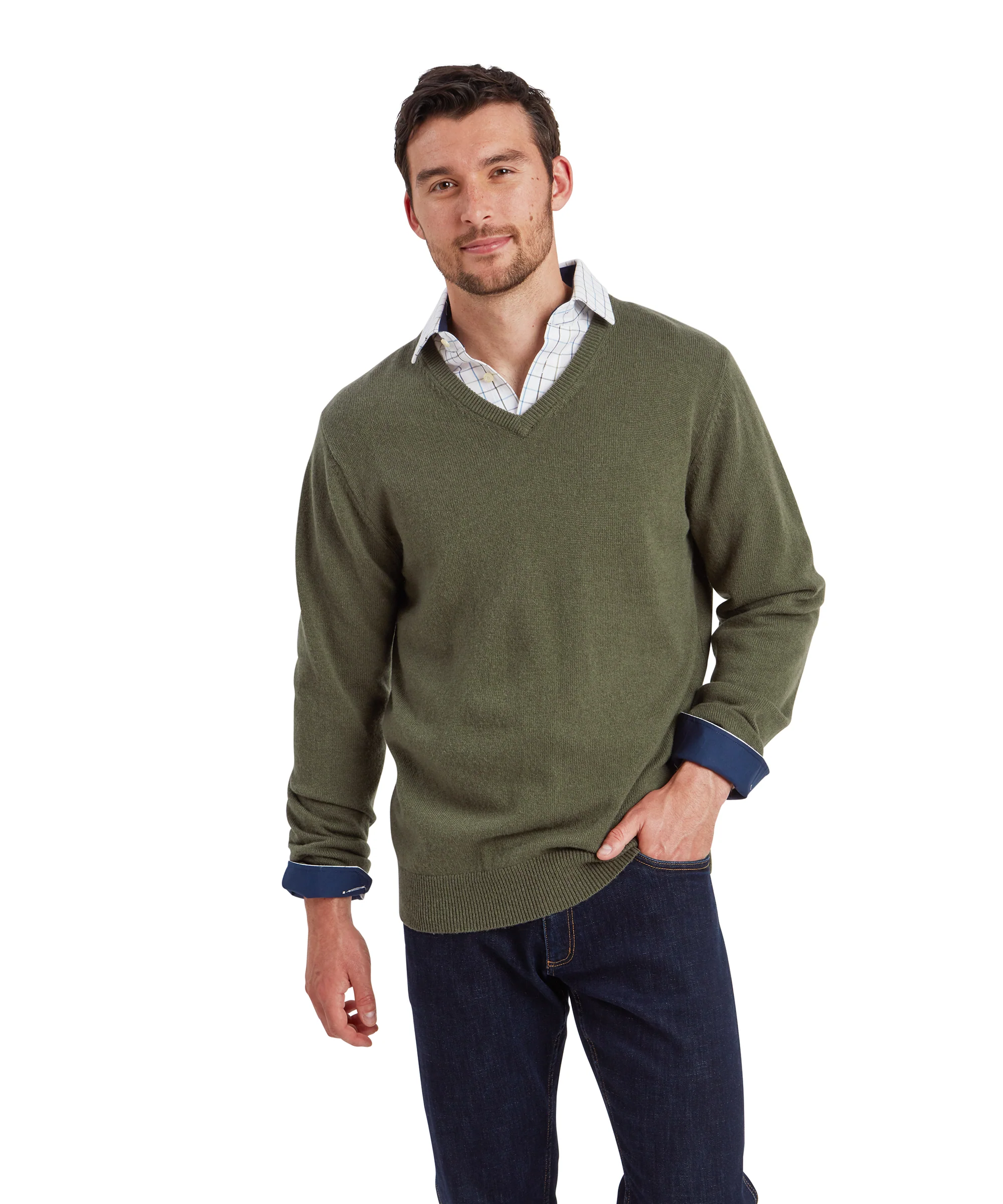 Lewis Lambswool V Neck Jumper - Woodland - Image 2
