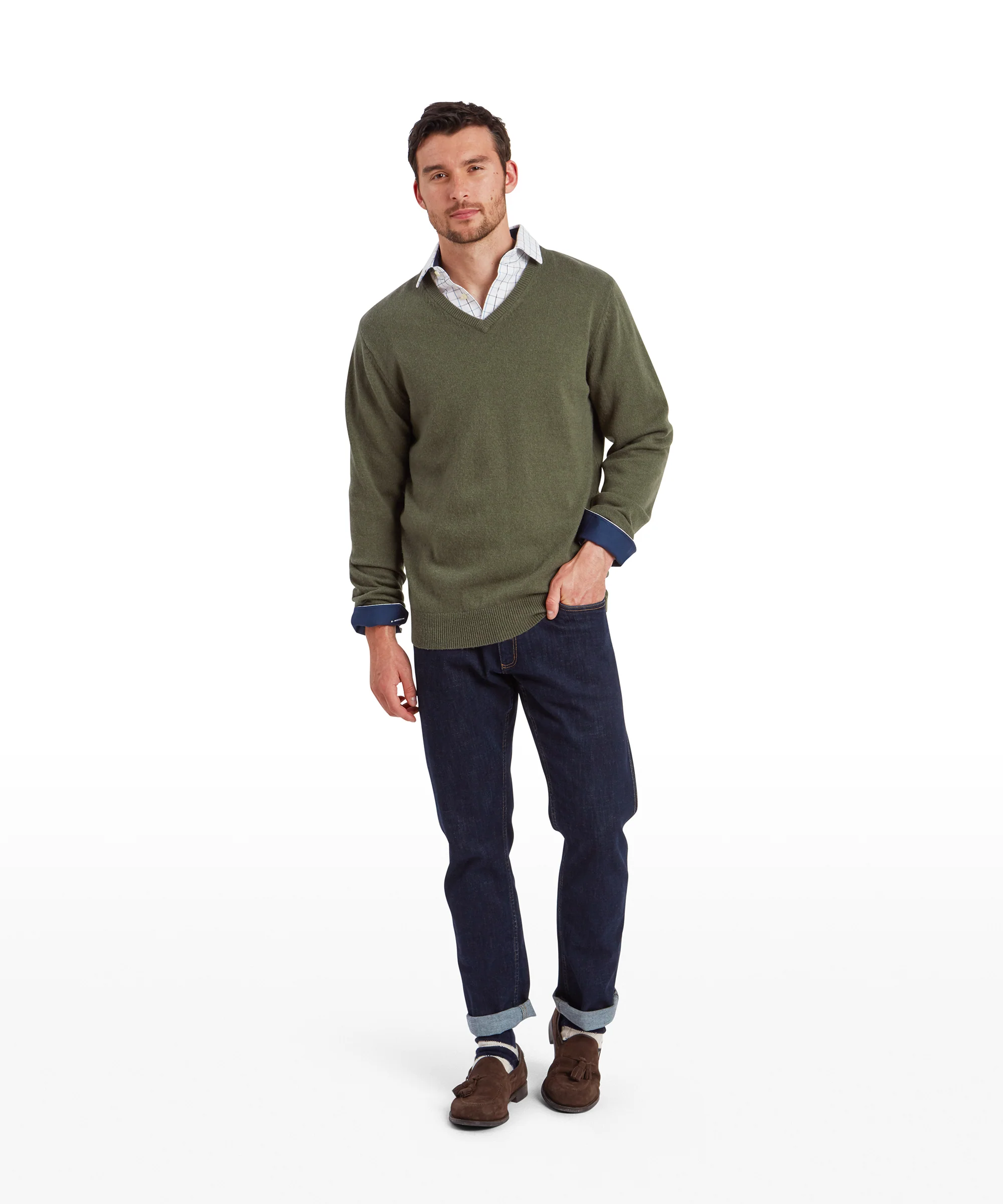 Lewis Lambswool V Neck Jumper - Woodland - Image 3
