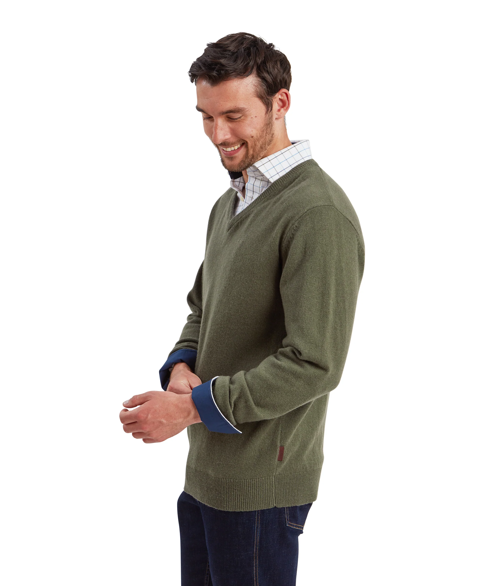Lewis Lambswool V Neck Jumper - Woodland - Image 4