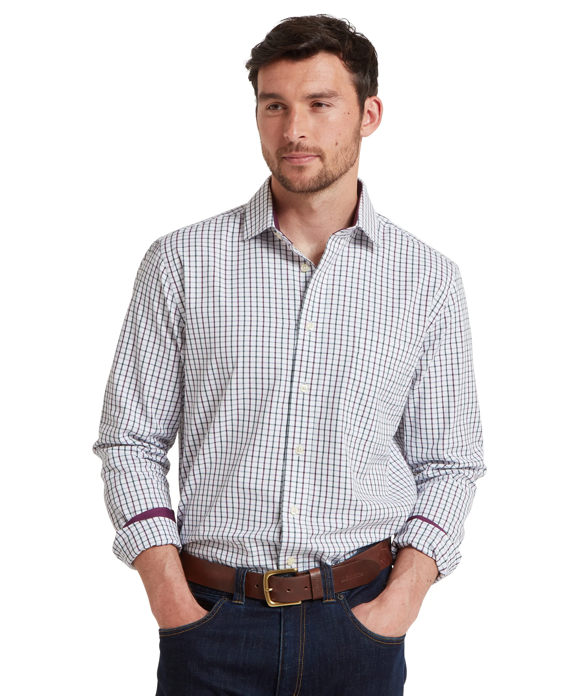 Milton Tailored Shirt - Plum/Botanical Green - Image 2
