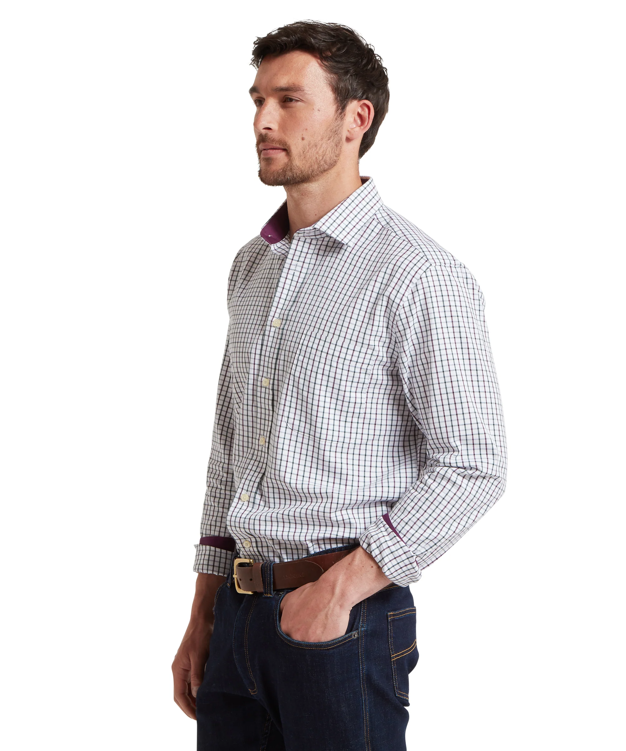 Milton Tailored Shirt - Plum/Botanical Green - Image 4