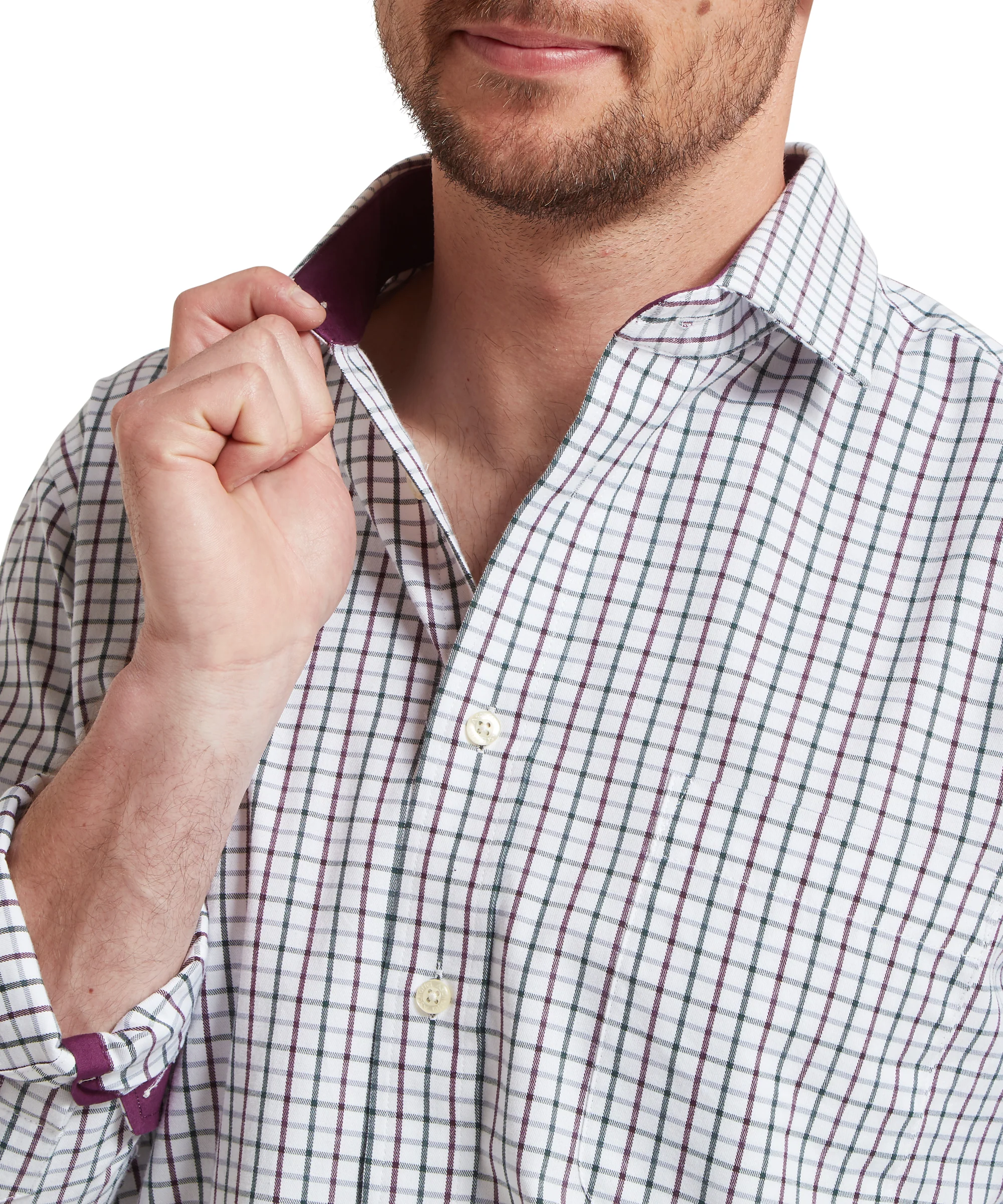 Milton Tailored Shirt - Plum/Botanical Green - Image 6