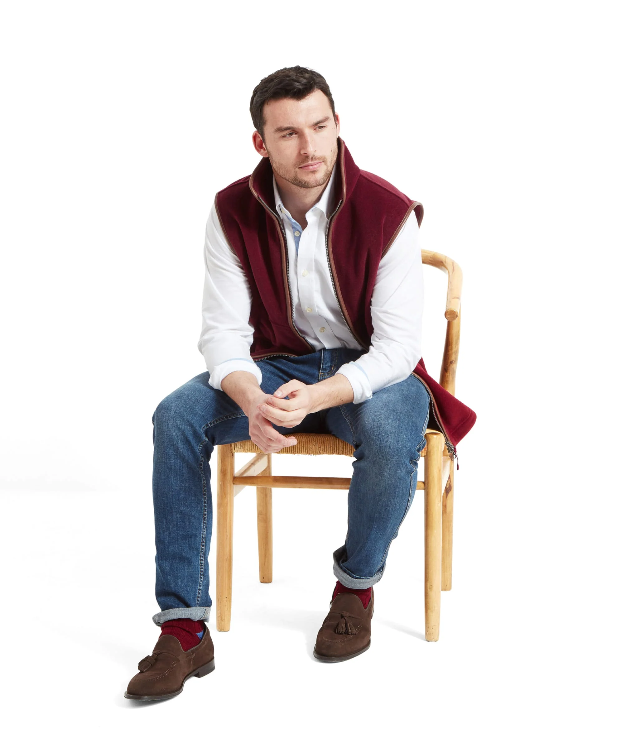 Oakham Fleece Gilet - Claret - Image 10