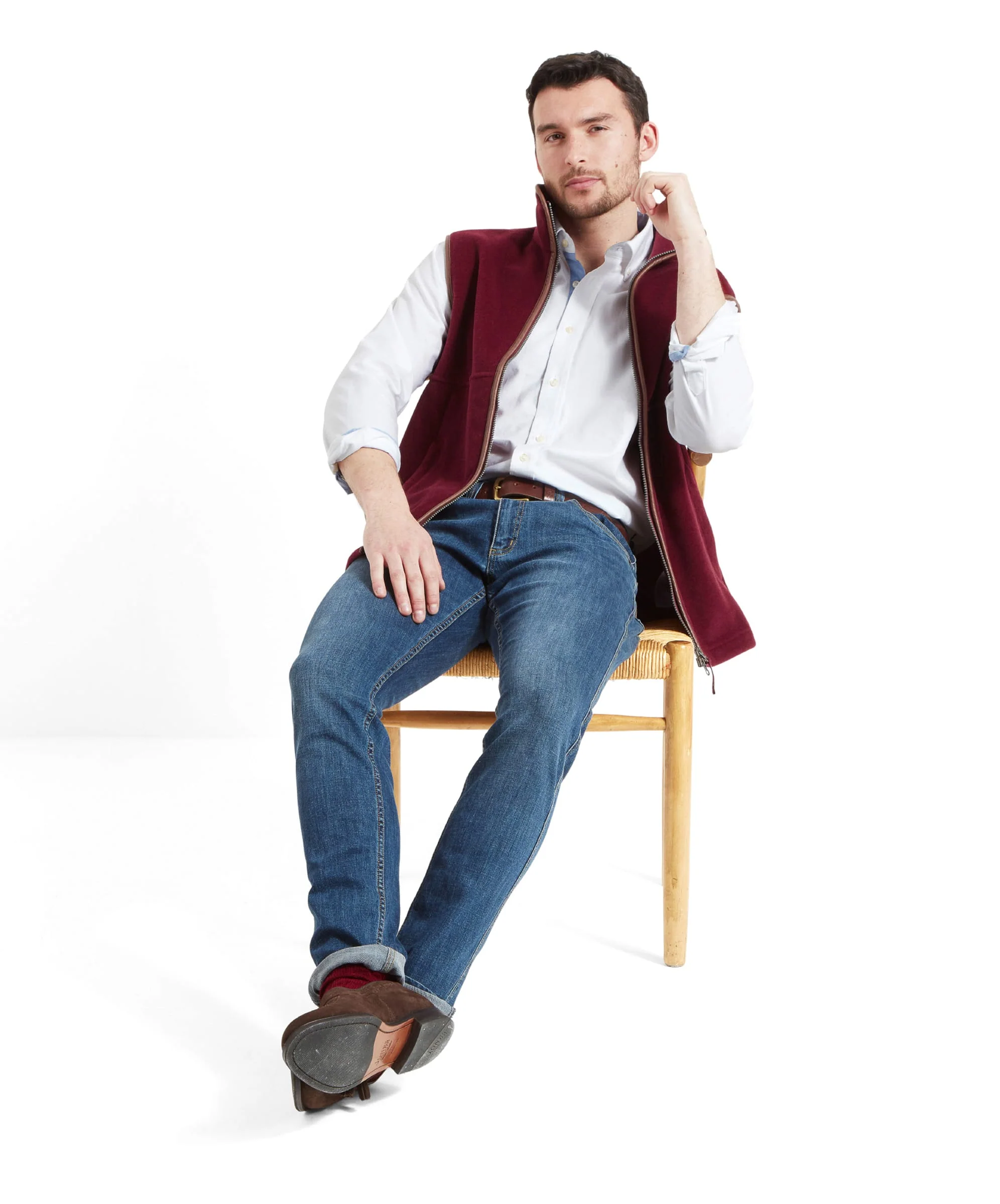 Oakham Fleece Gilet - Claret - Image 11