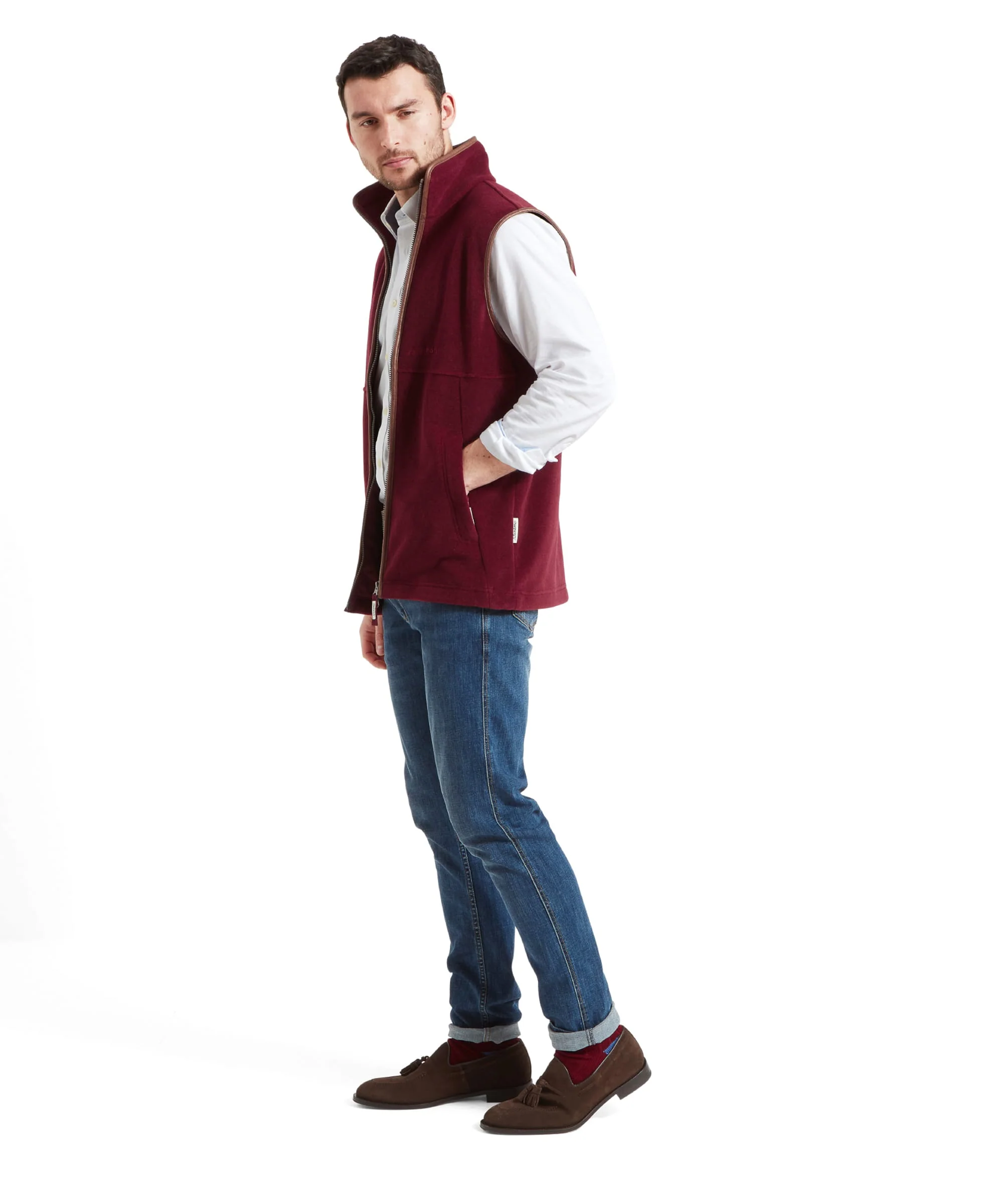 Oakham Fleece Gilet - Claret - Image 4