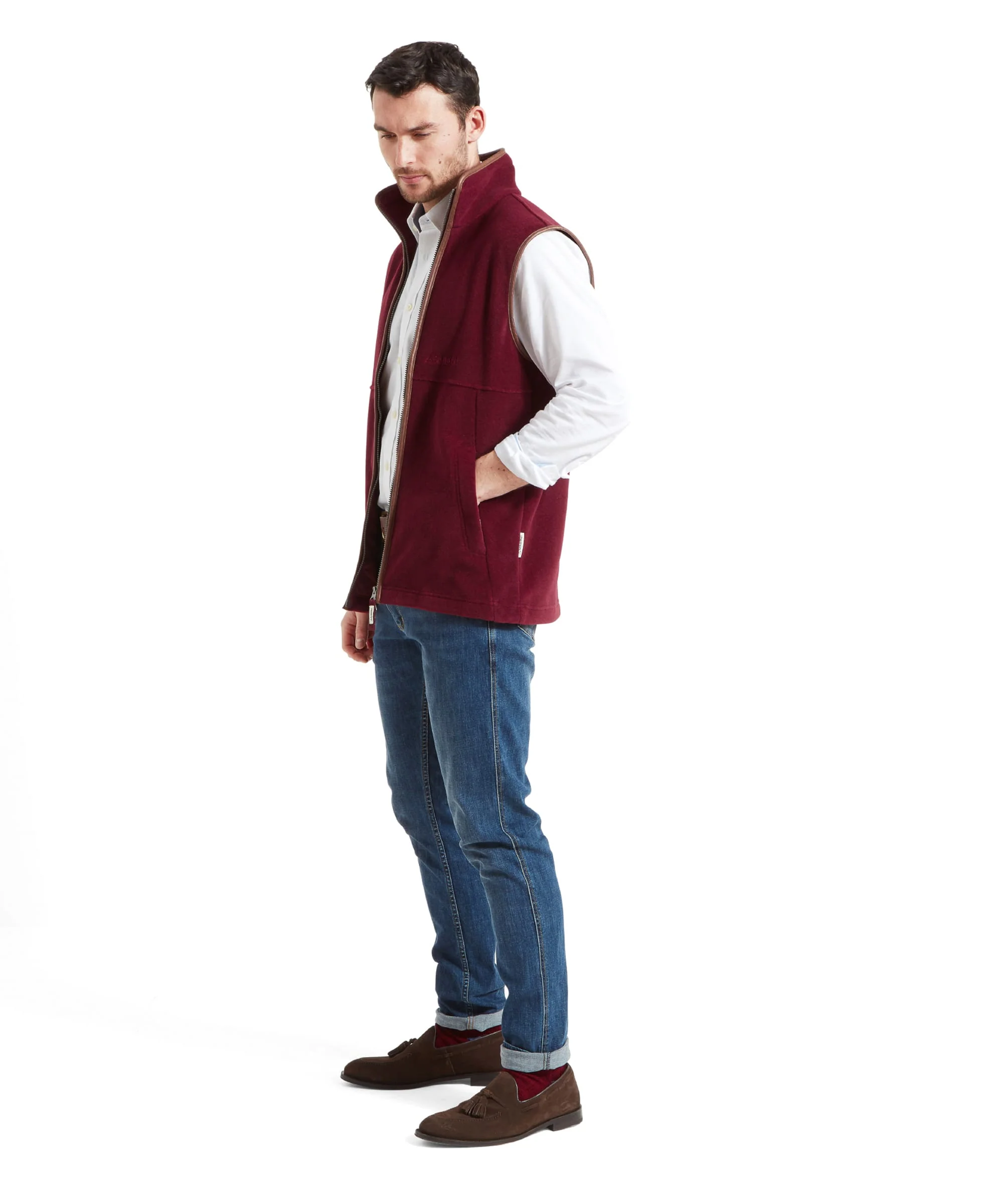 Oakham Fleece Gilet - Claret - Image 5