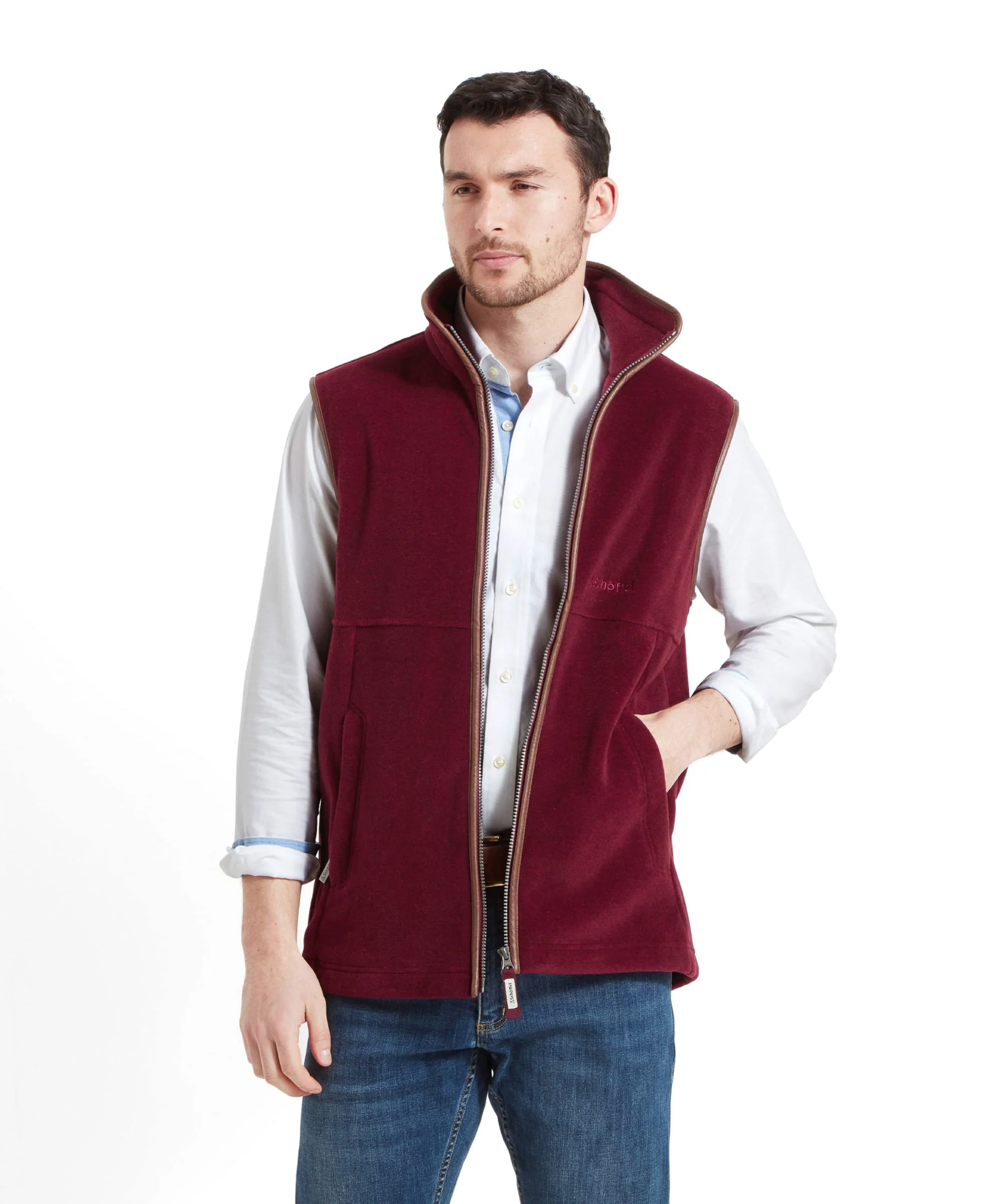 Oakham Fleece Gilet - Claret - Image 9
