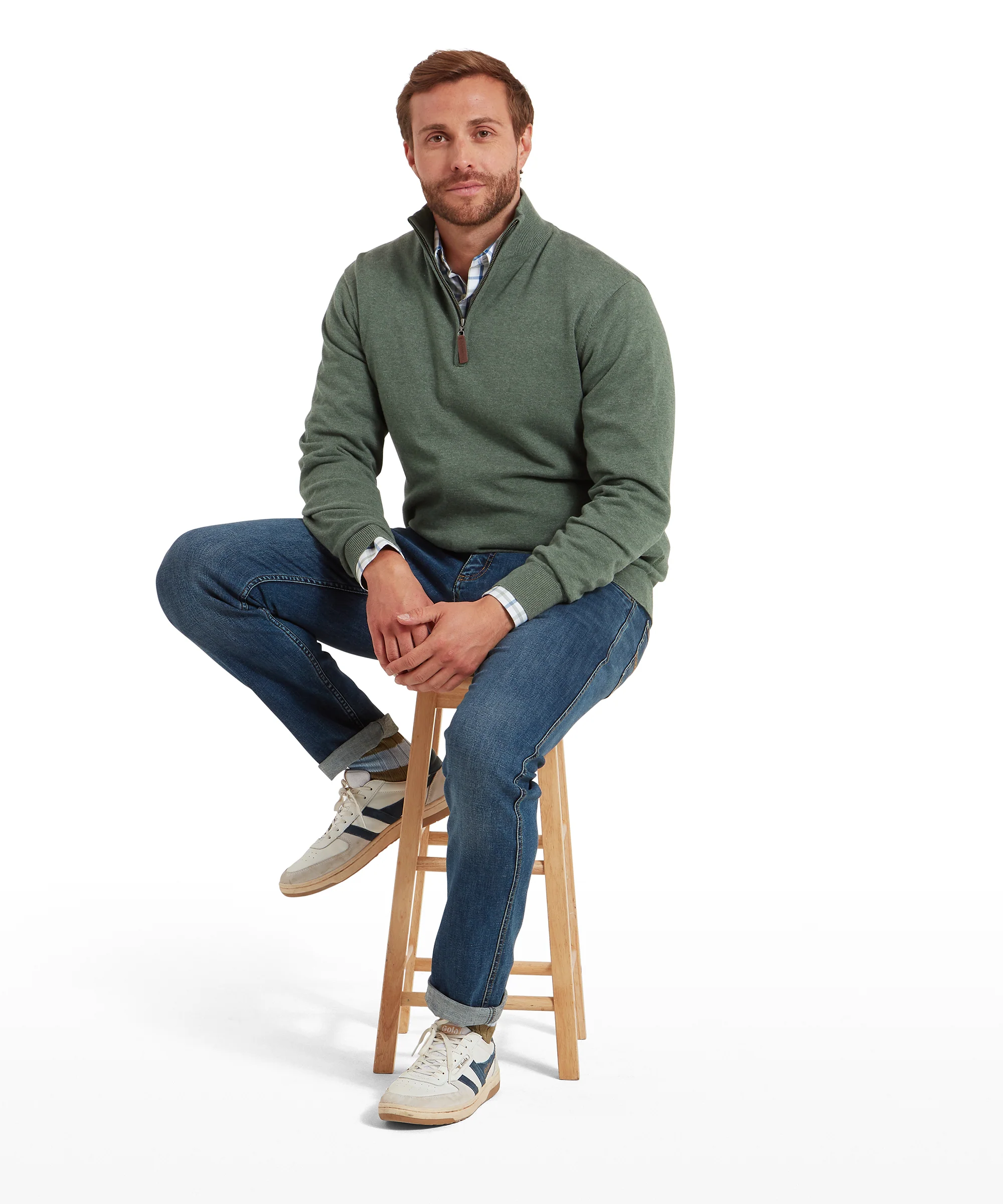 Porthmeor Quarter Zip Jumper - Country Green - Image 7