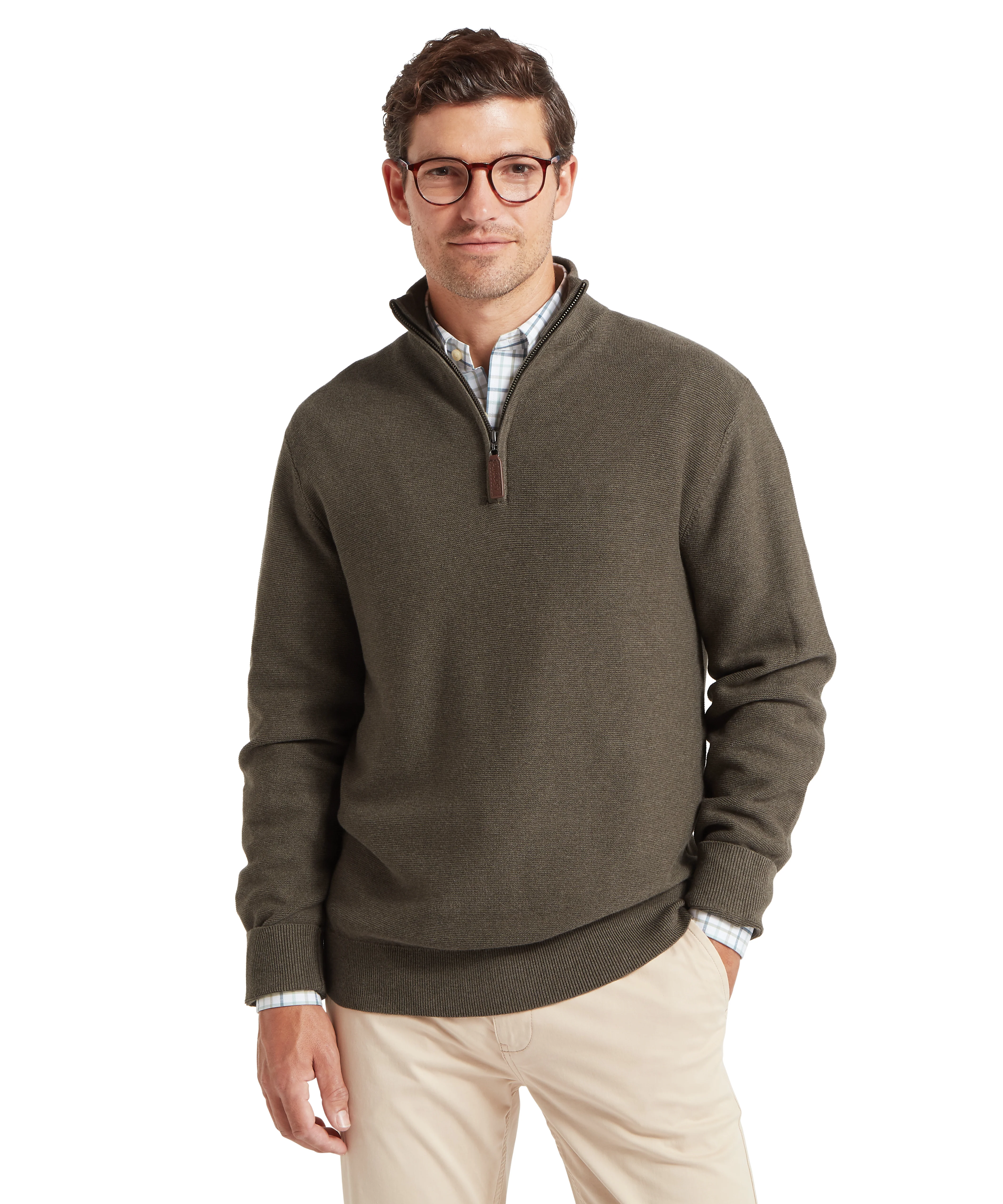 Porthleven Quarter Zip Jumper - Beetle Green - Image 2