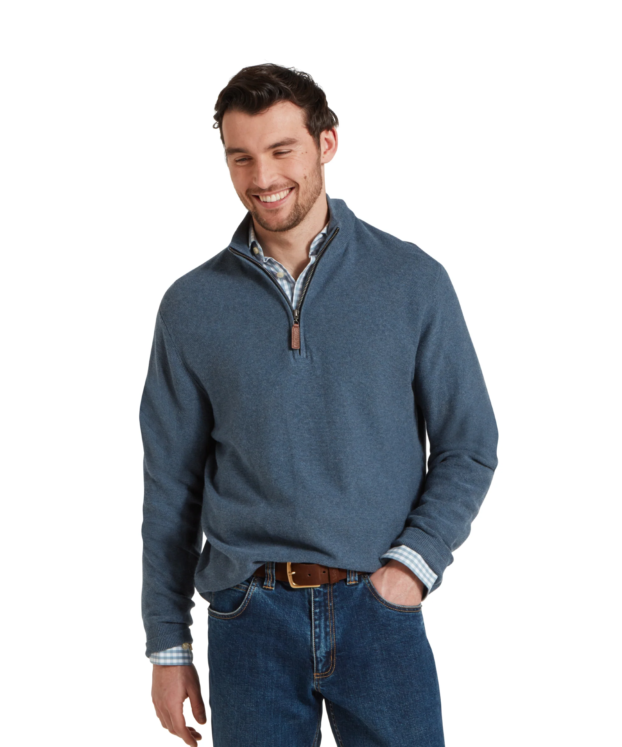 Porthleven Quarter Zip Jumper - Dark Pigeon Blue - Image 2
