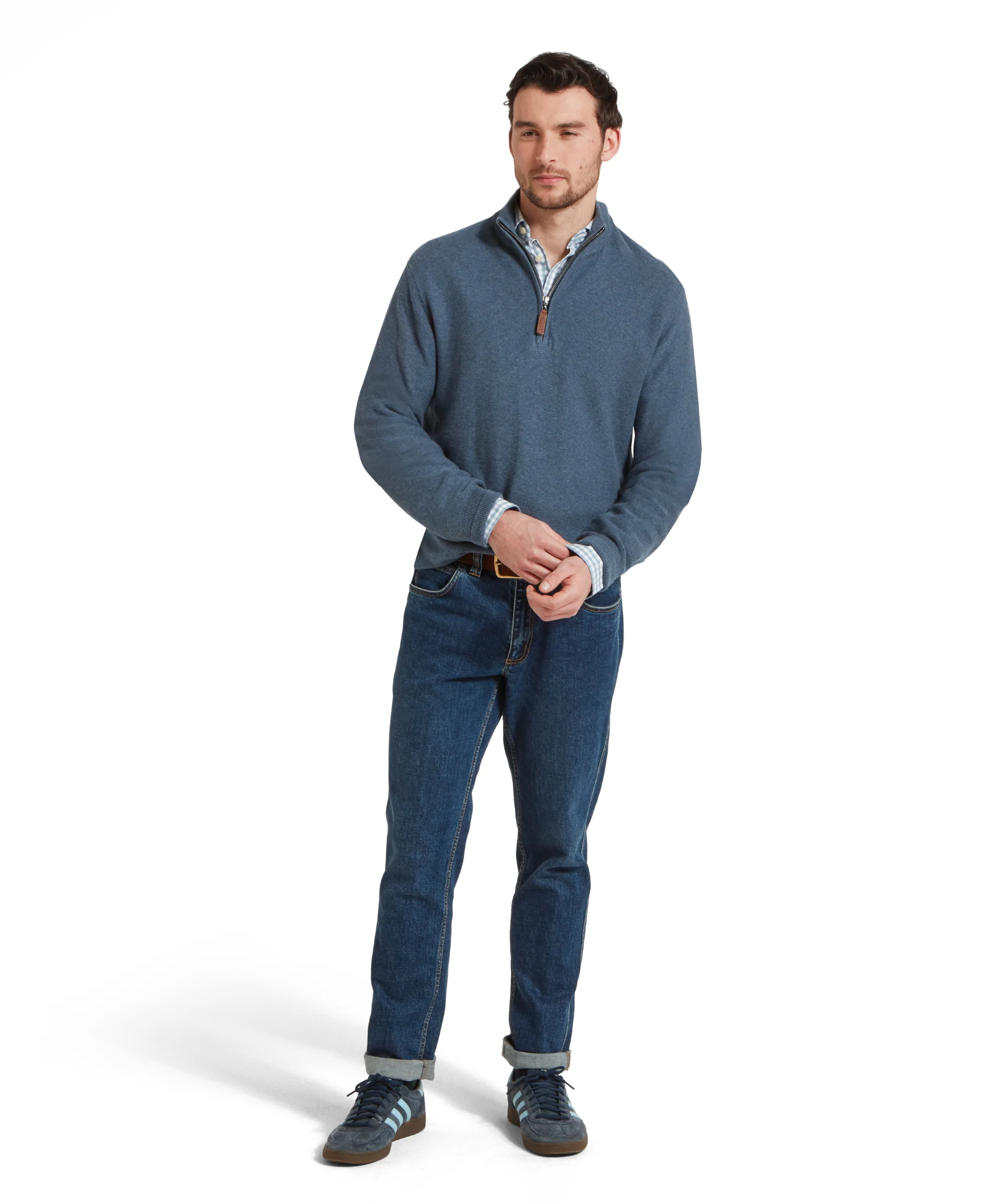 Porthleven Quarter Zip Jumper - Dark Pigeon Blue - Image 3