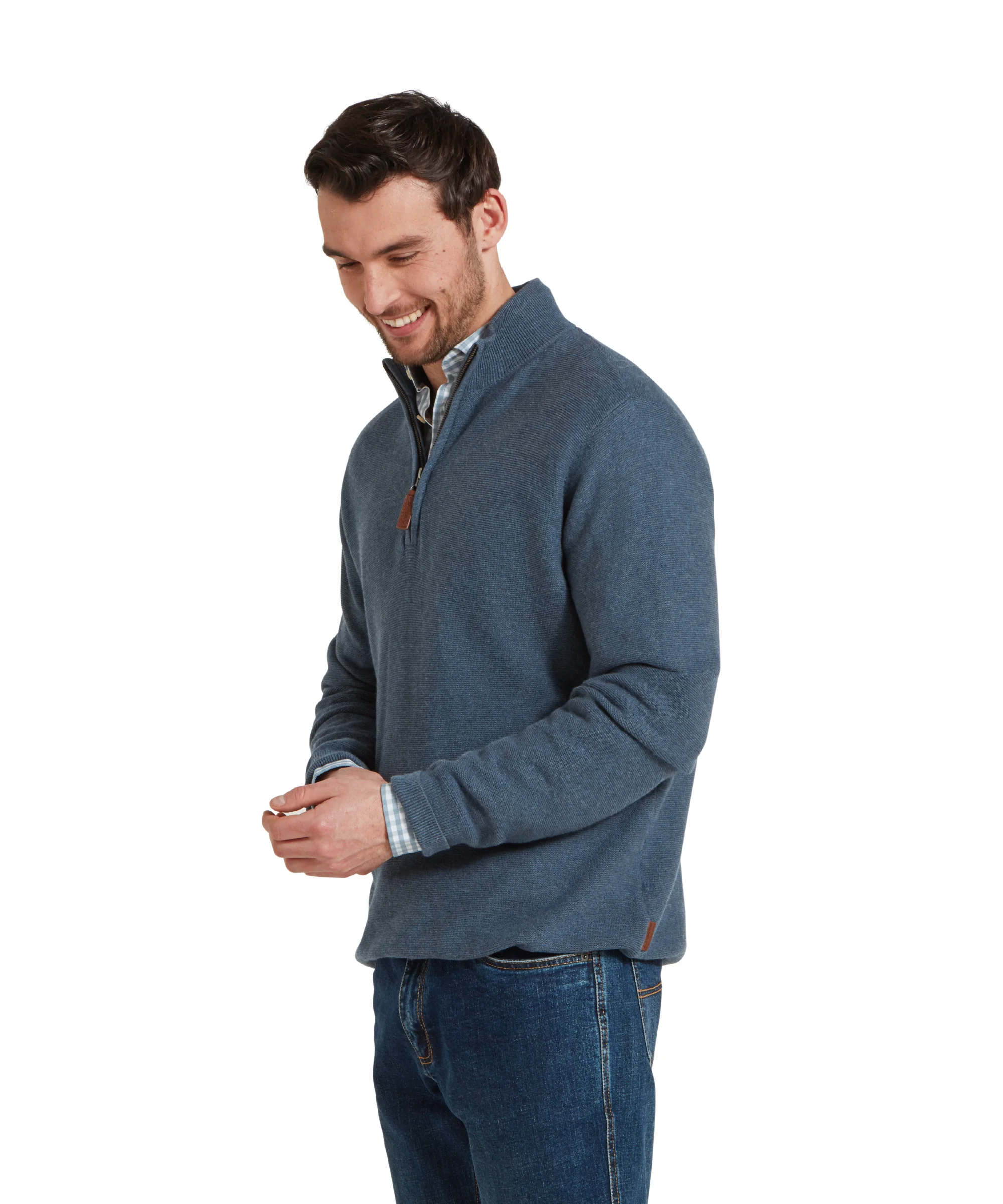 Porthleven Quarter Zip Jumper - Dark Pigeon Blue - Image 4