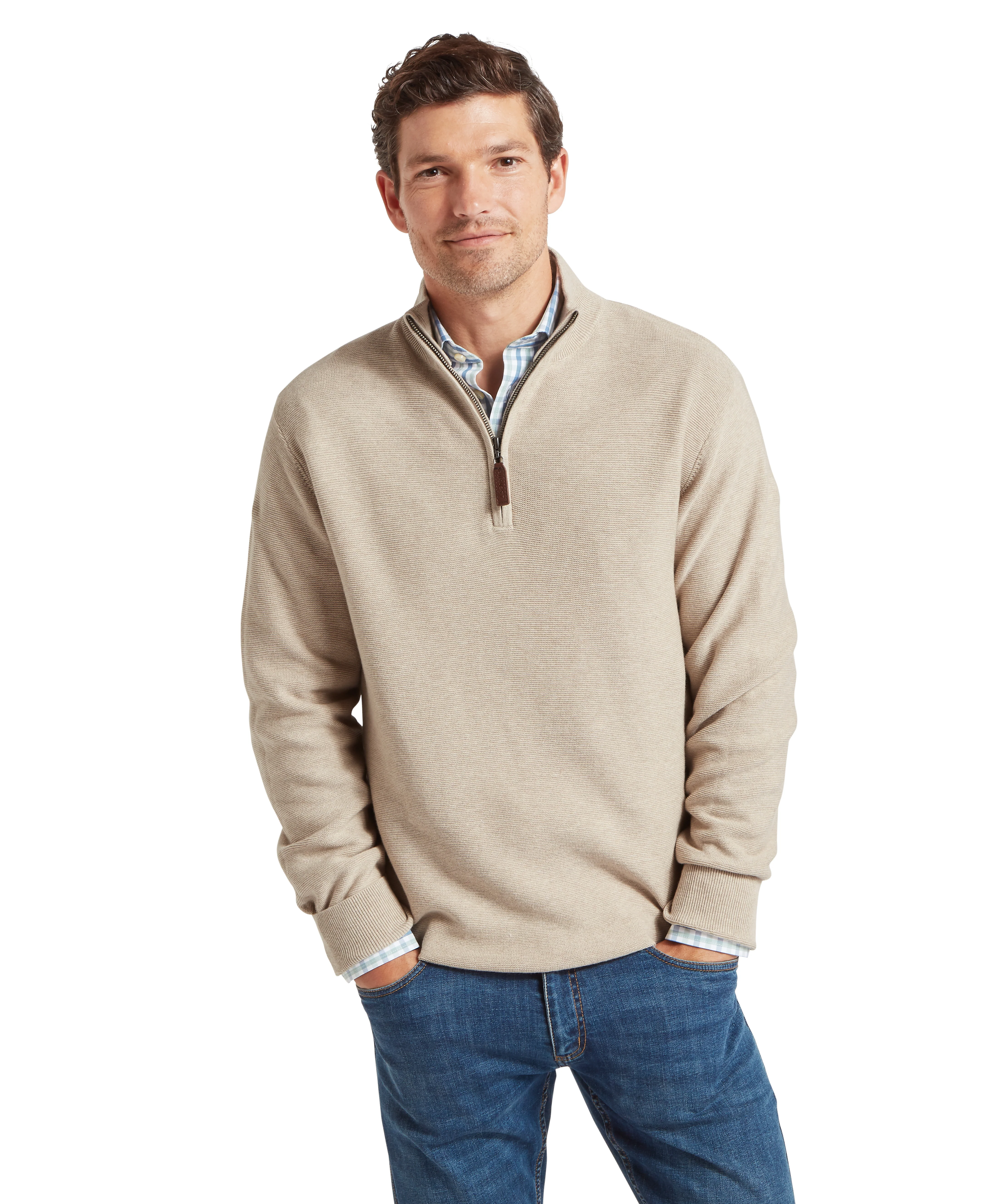 Porthleven Quarter Zip Jumper - Oat - Image 2
