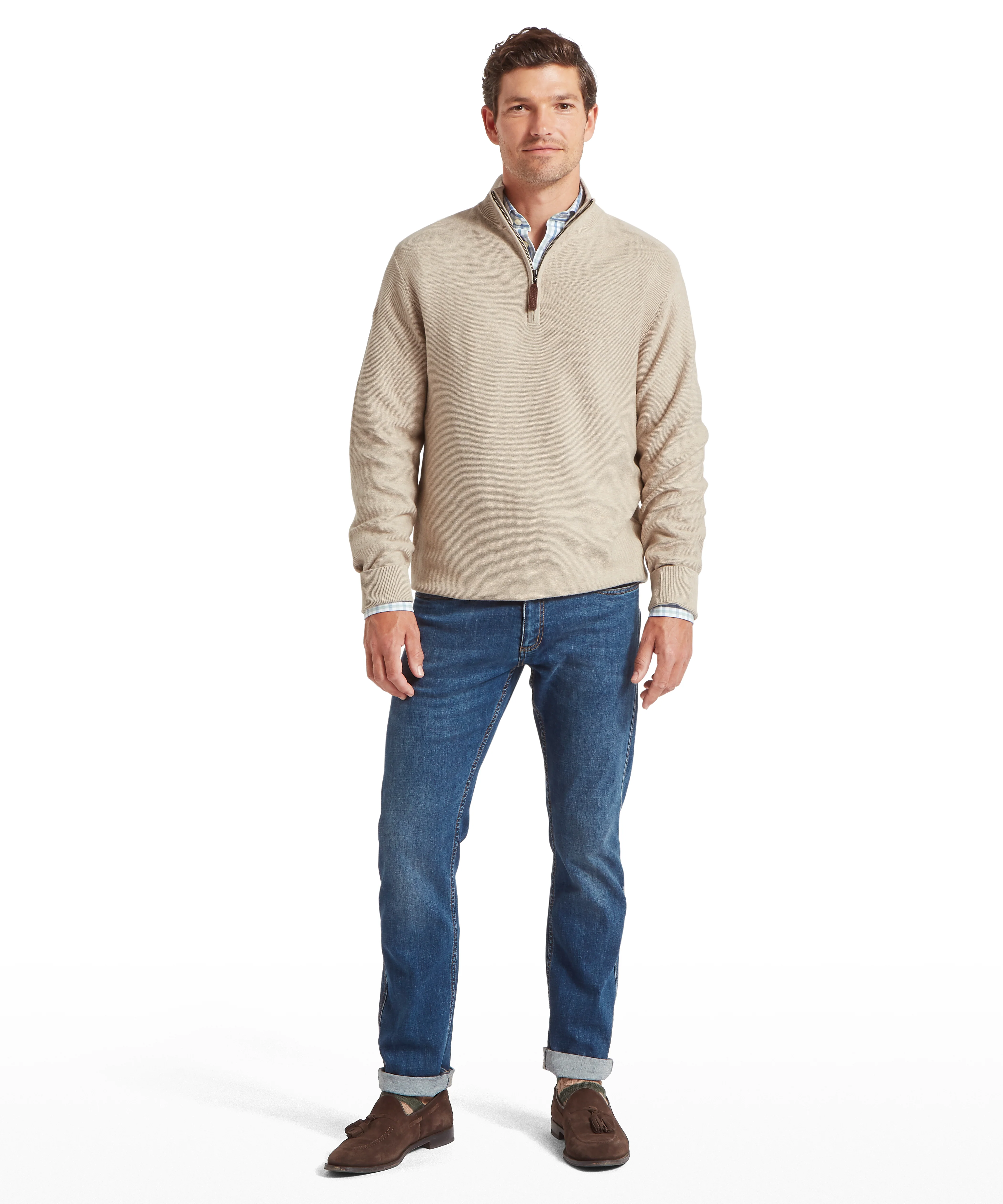 Porthleven Quarter Zip Jumper - Oat - Image 3