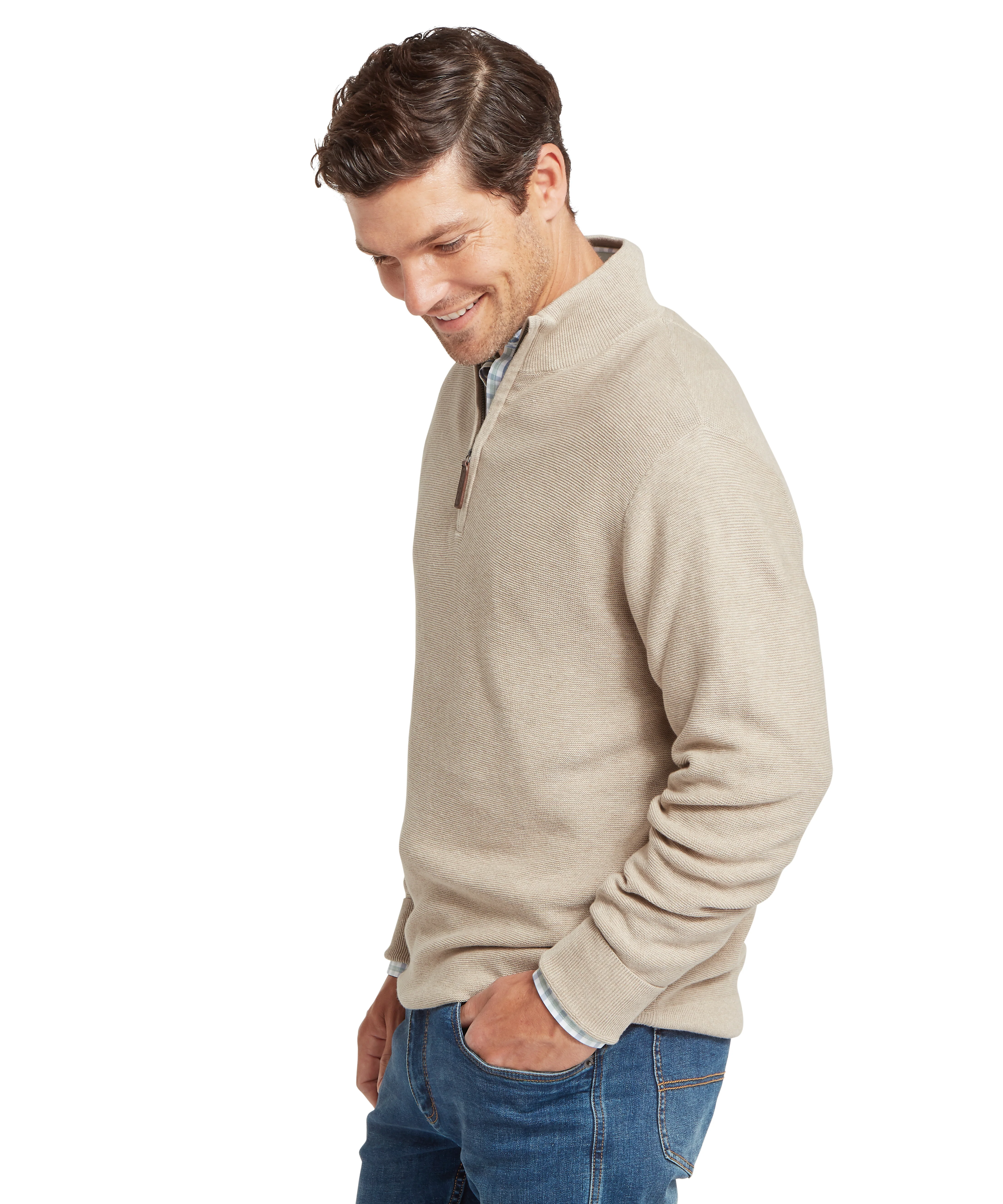 Porthleven Quarter Zip Jumper - Oat - Image 4