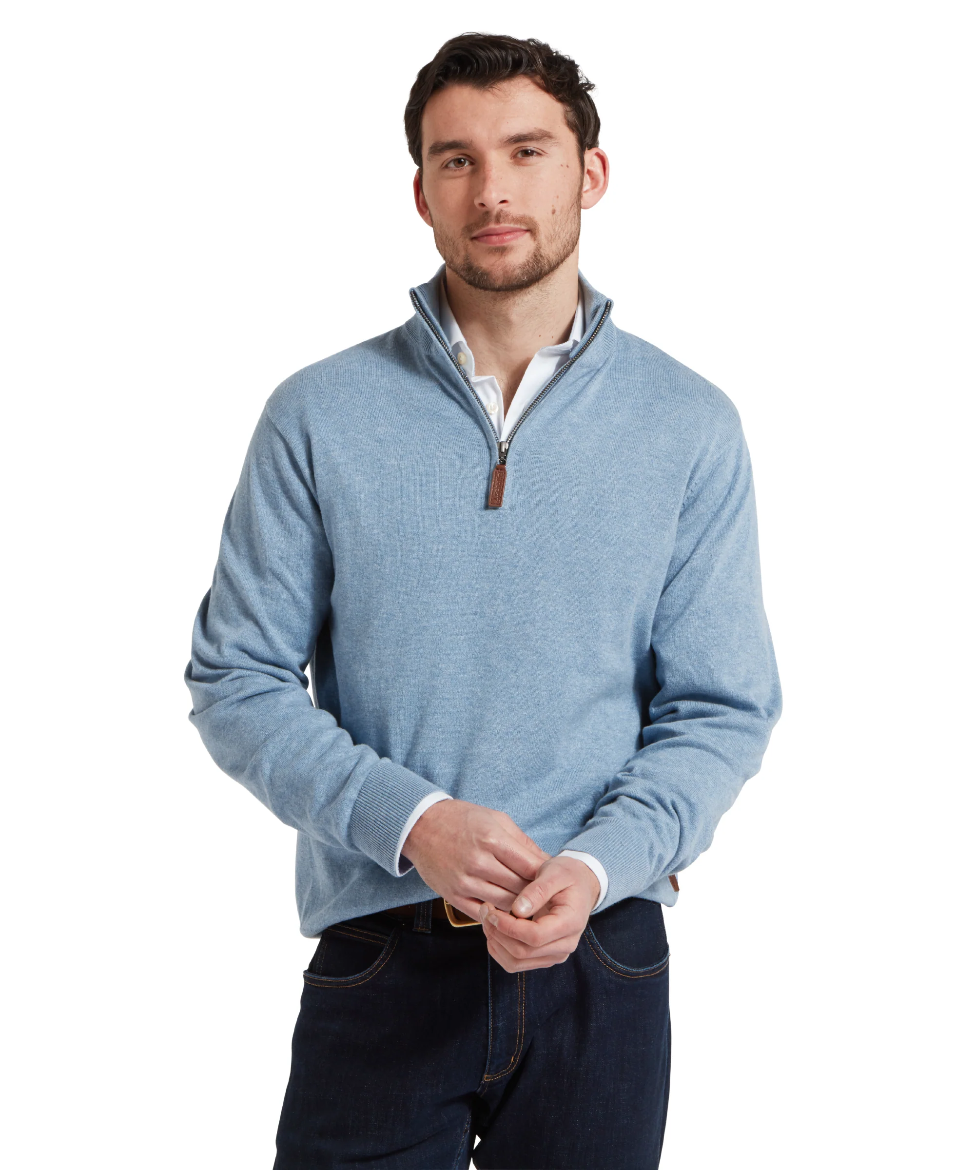 Porthmeor Pima Cotton Quarter Zip Jumper - Denim Blue - Image 2