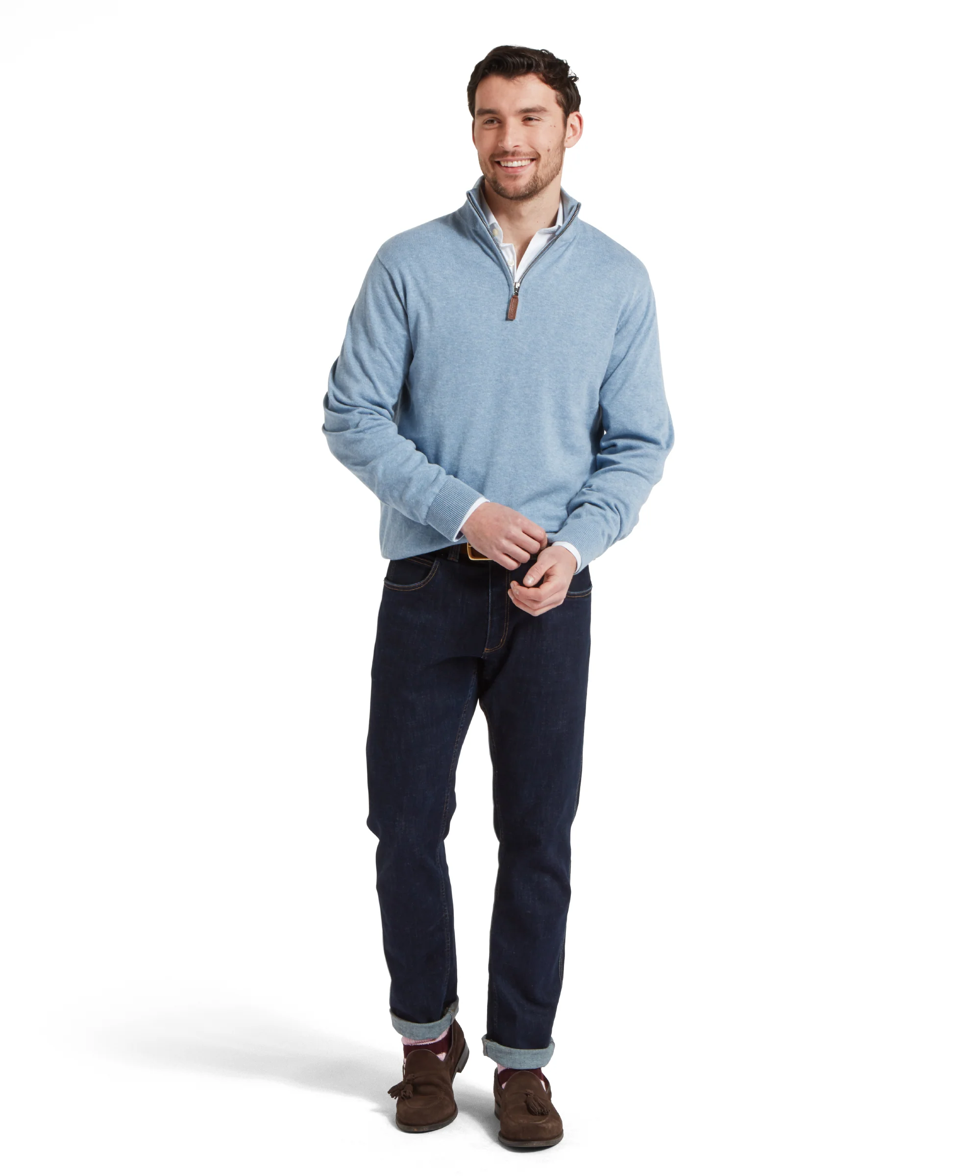 Porthmeor Pima Cotton Quarter Zip Jumper - Denim Blue - Image 3