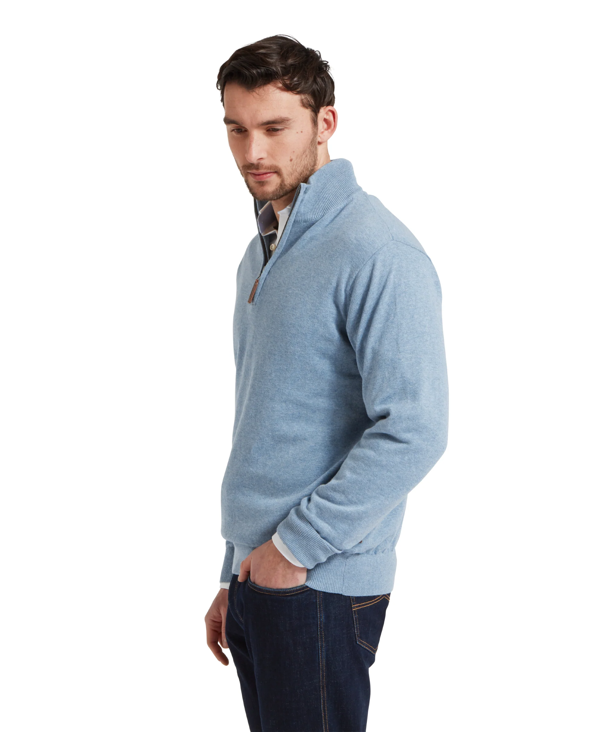 Porthmeor Pima Cotton Quarter Zip Jumper - Denim Blue - Image 4