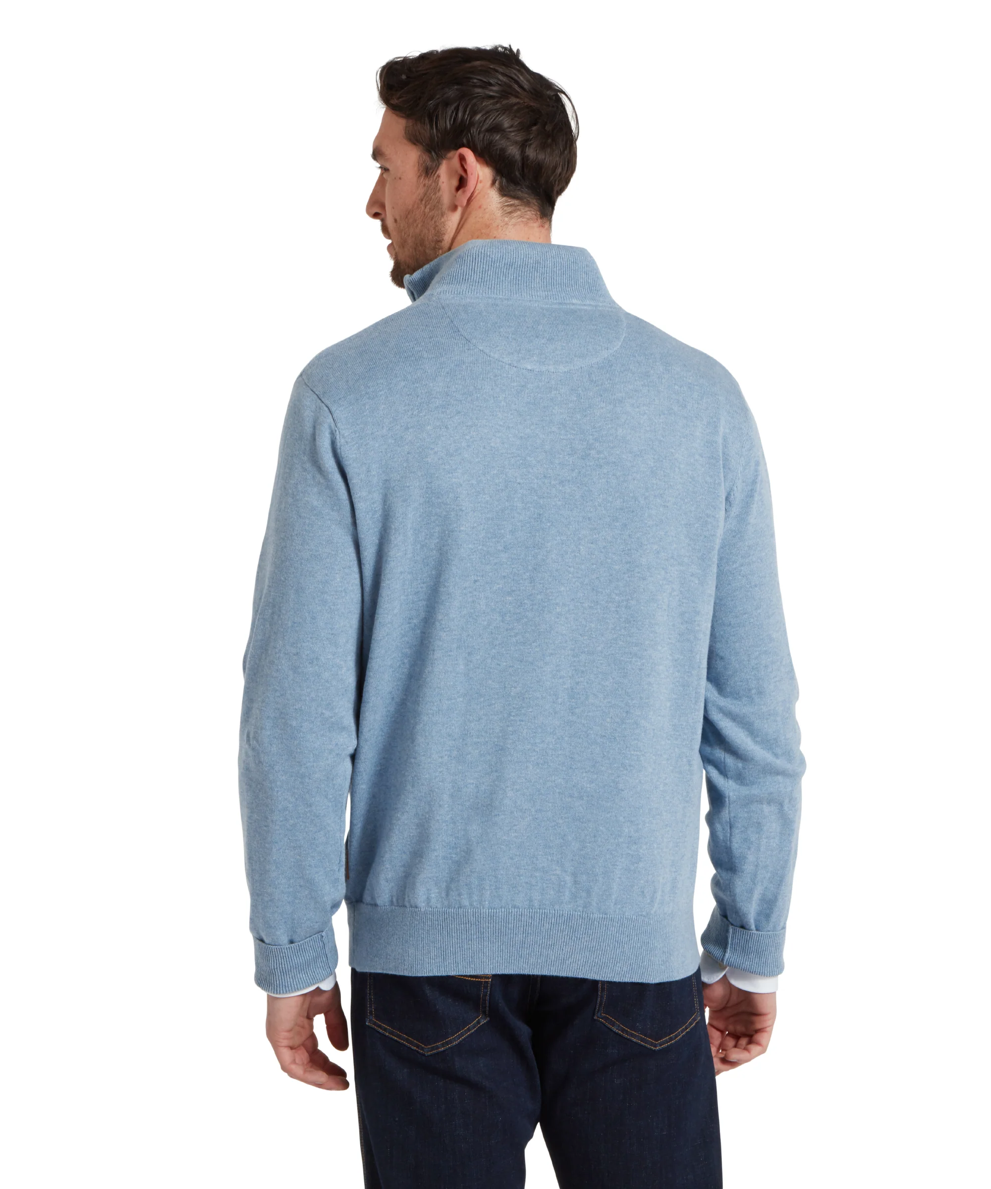 Porthmeor Pima Cotton Quarter Zip Jumper - Denim Blue - Image 5