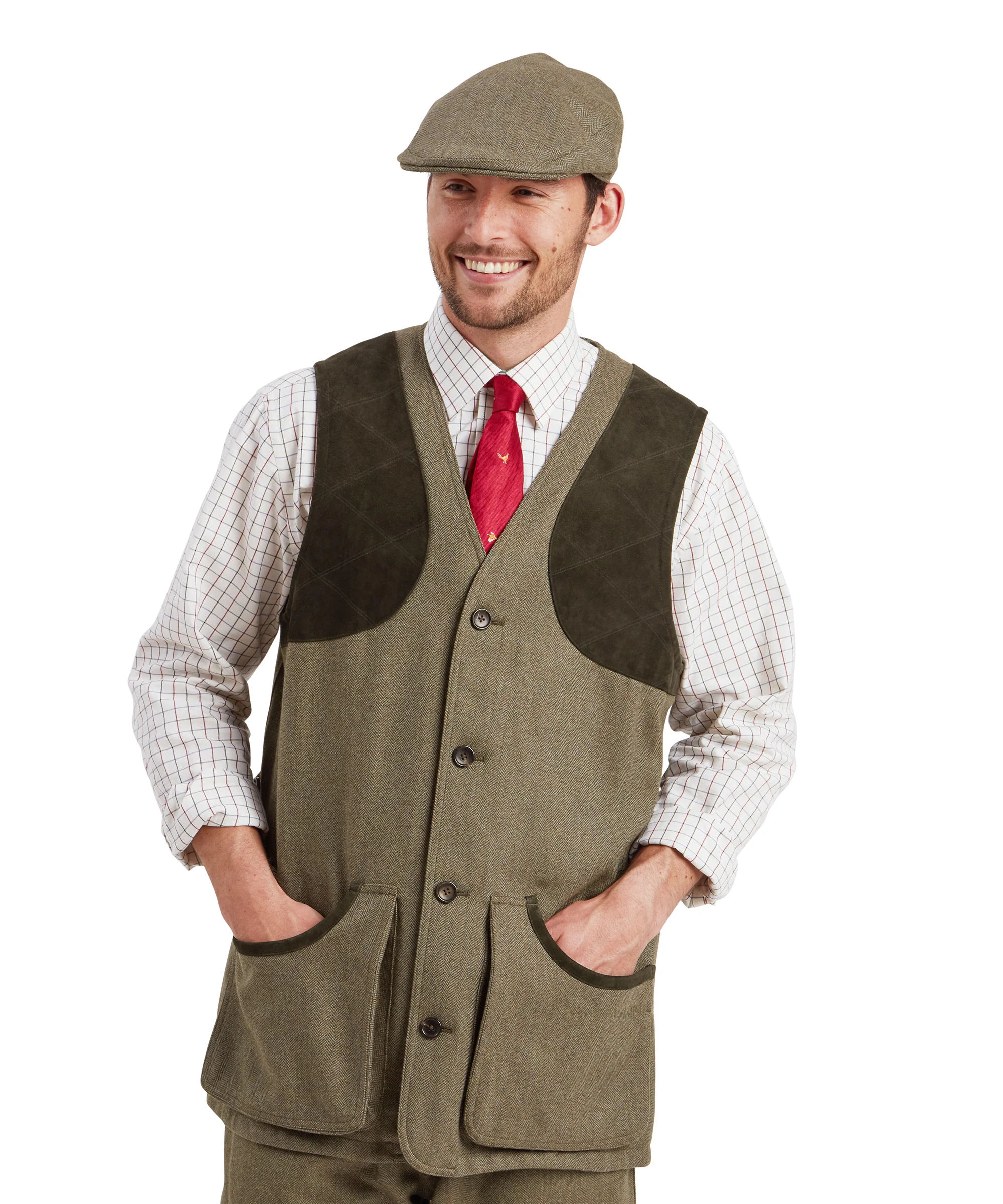 Ptarmigan Tweed Waistcoat II - Loden Green Herringbone Tweed - Image 2