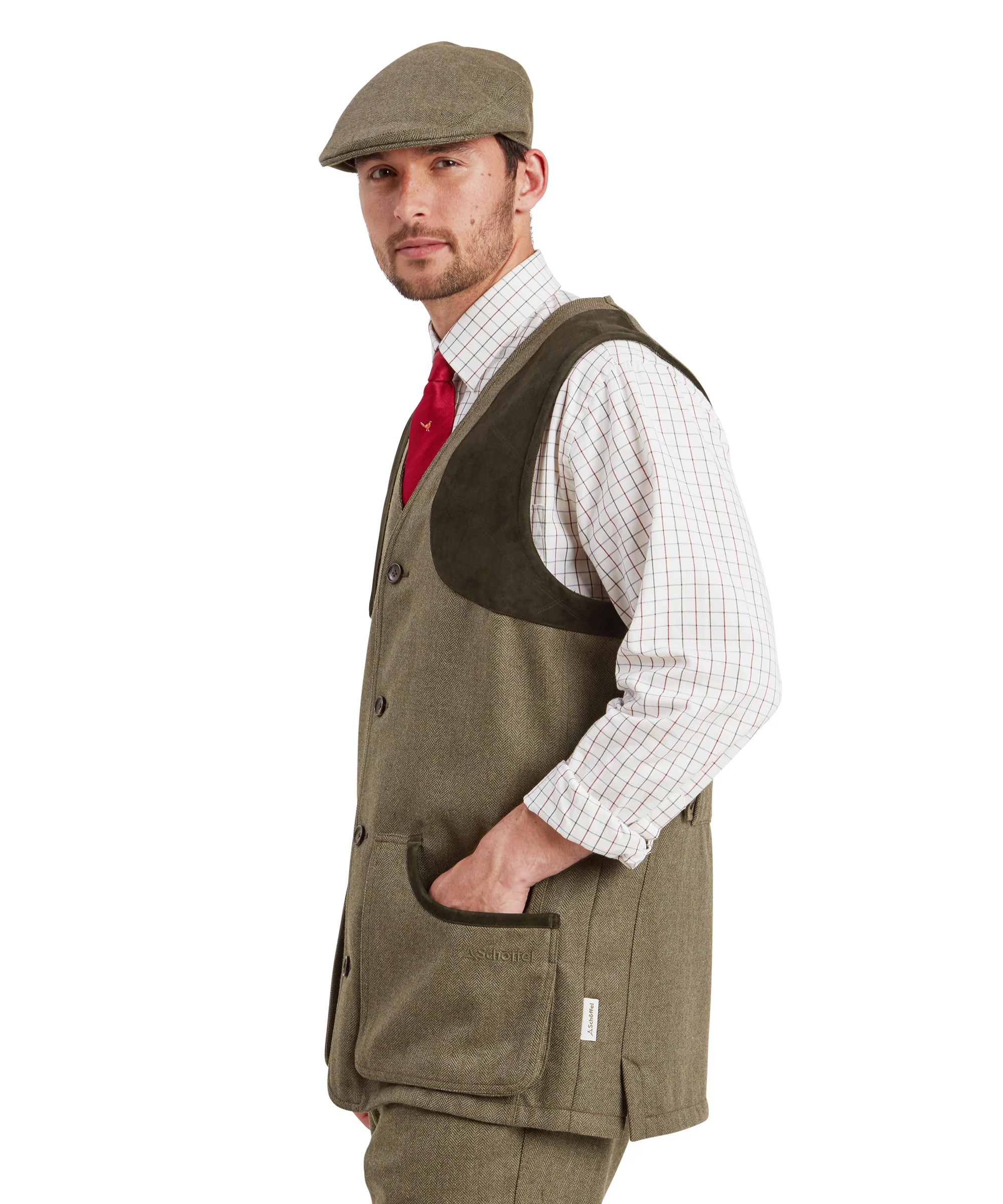 Ptarmigan Tweed Waistcoat II - Loden Green Herringbone Tweed - Image 4