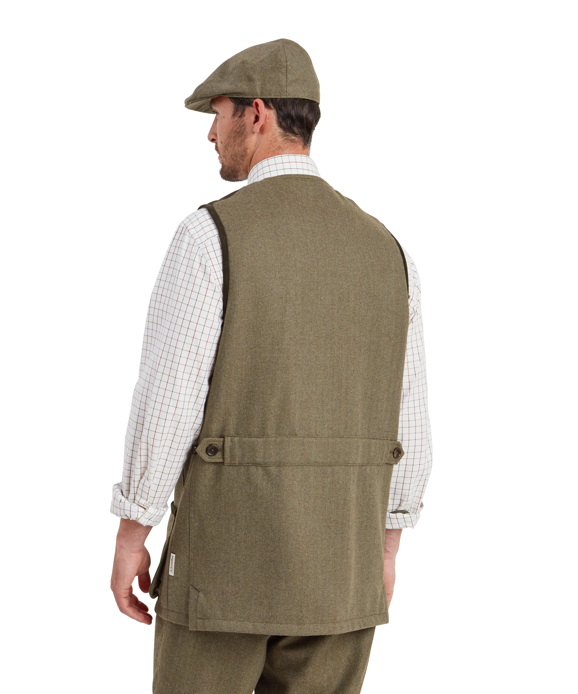 Ptarmigan Tweed Waistcoat II - Loden Green Herringbone Tweed - Image 5